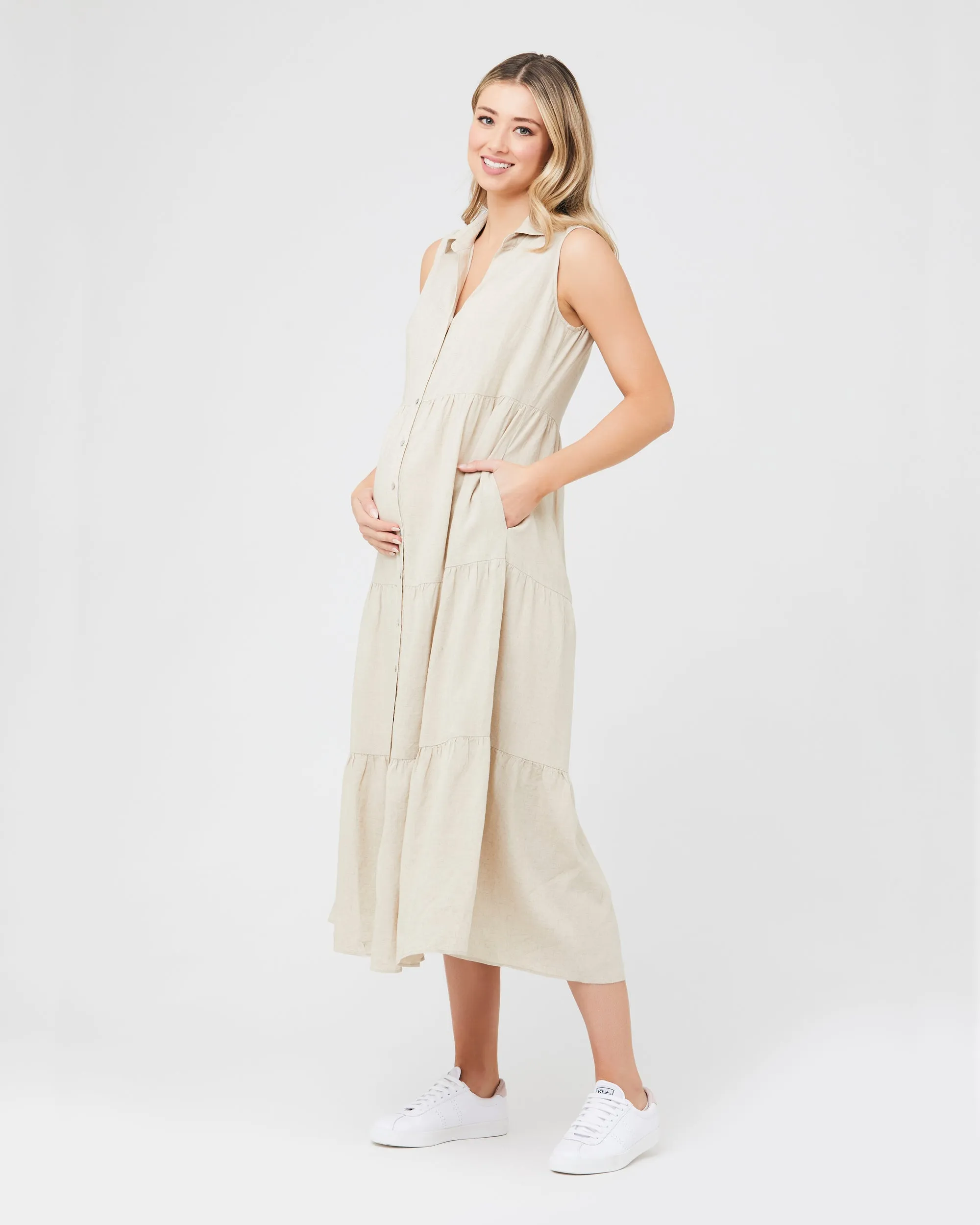 maternity lounge Tracy Tiered Linen Dress Natural