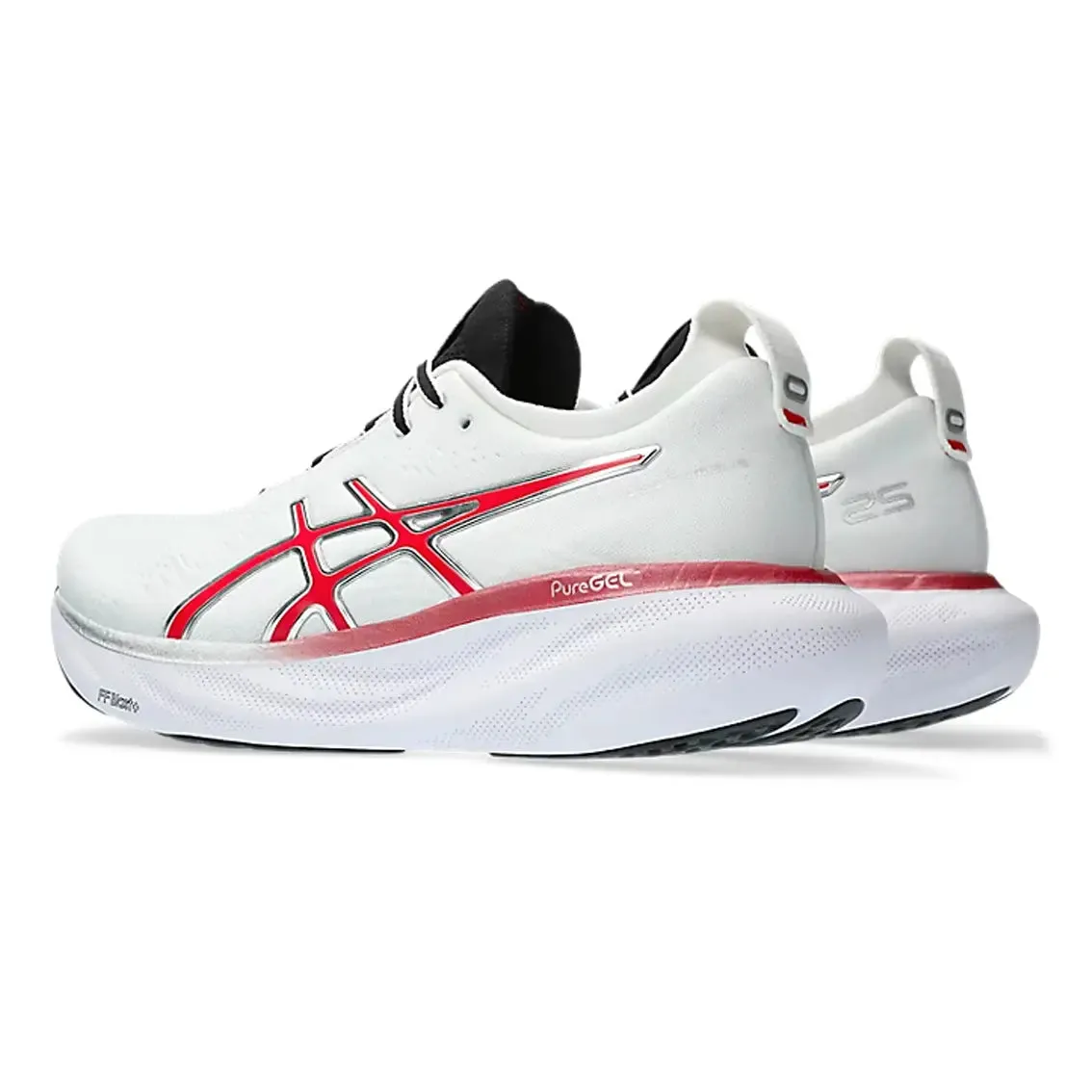 water proof Injury Safe Mens ASICS GEL-Nimbus 25 Anniversary - White / Classic Red