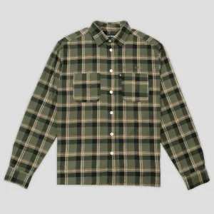Polished Placket Pass~Port Stem Workers Check Shirt Long-Sleeve - Moss