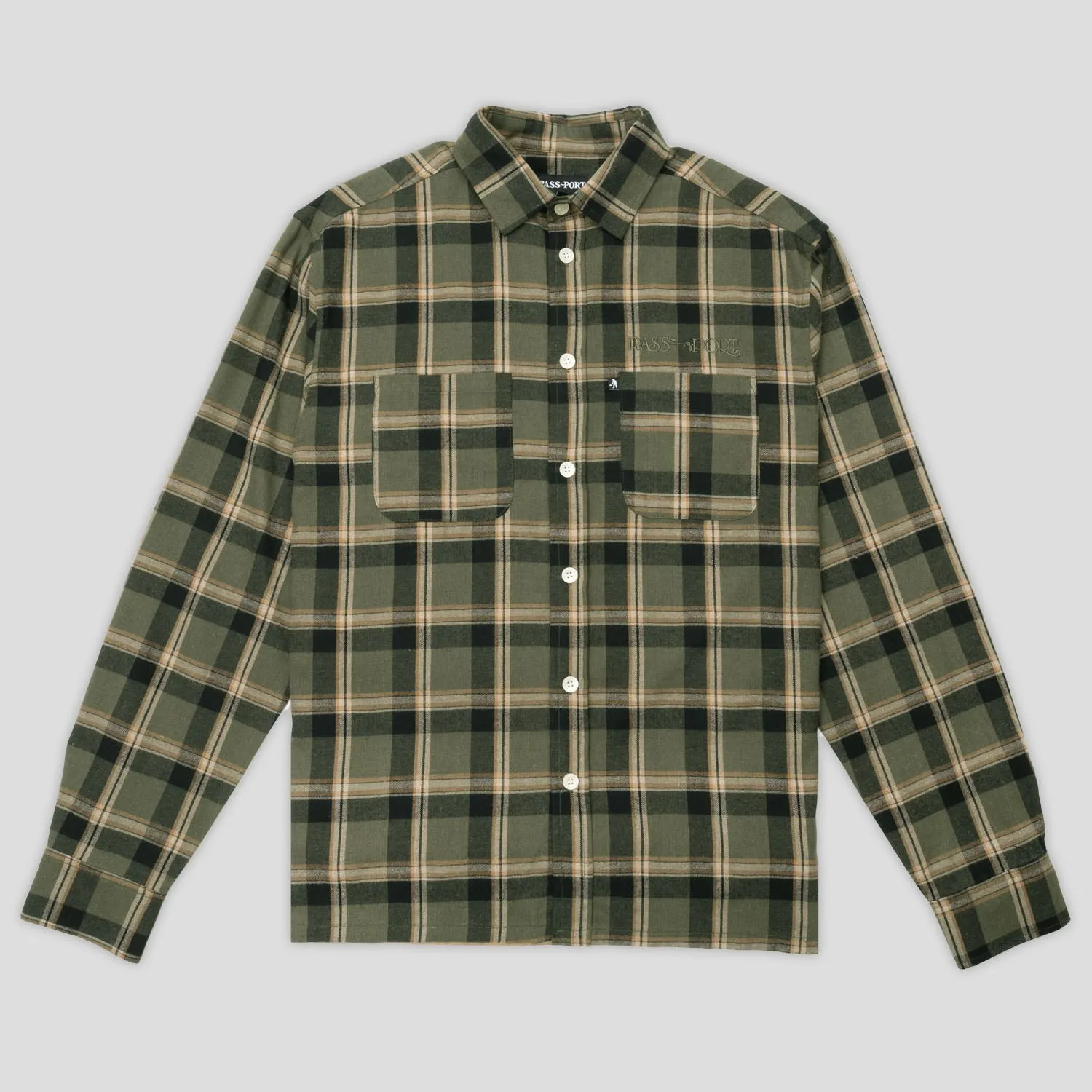 Polished Placket Pass~Port Stem Workers Check Shirt Long-Sleeve - Moss