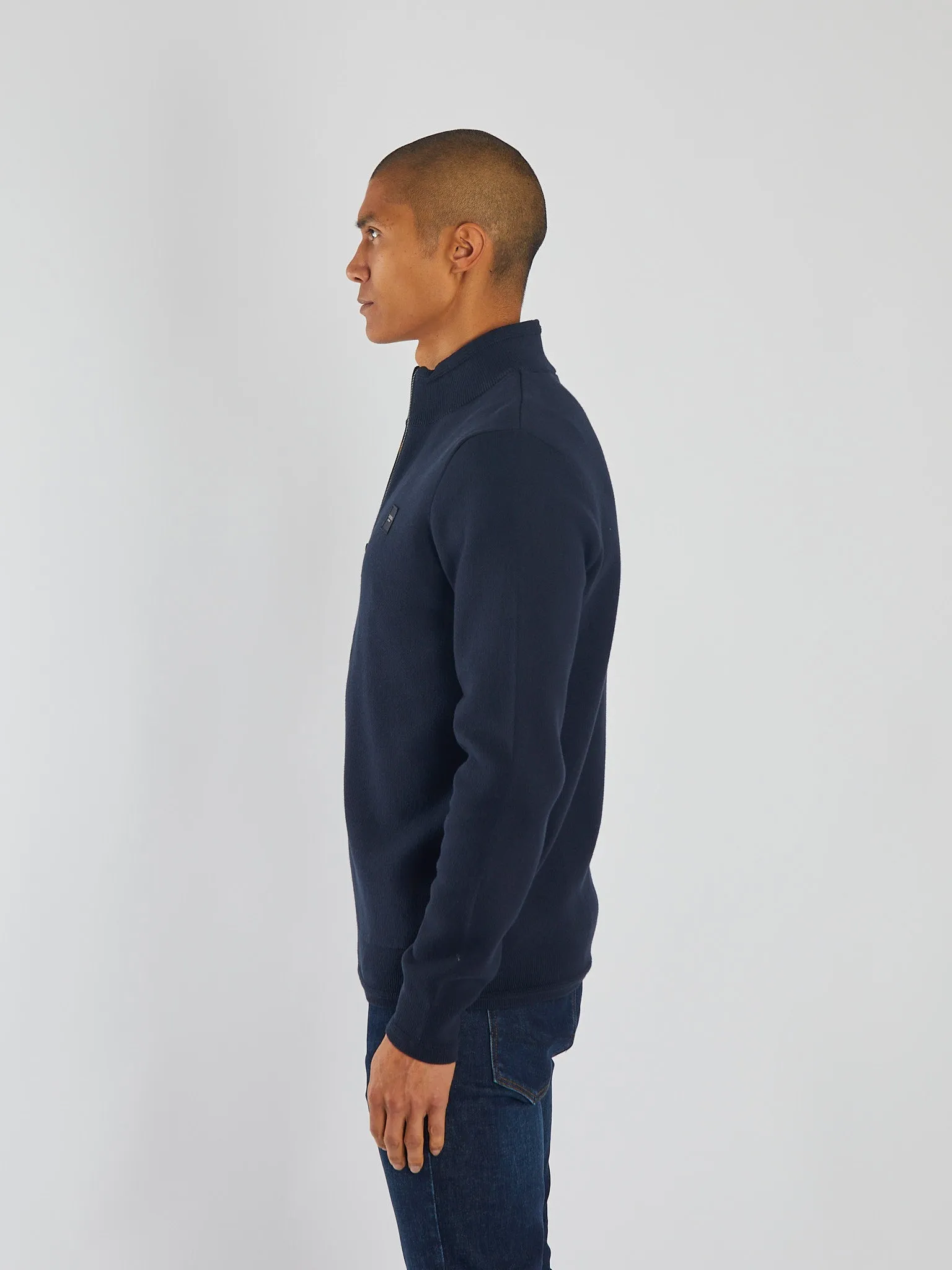 Subtle Detail Wide Hem Detail Troy Full Zip Knit North Navy