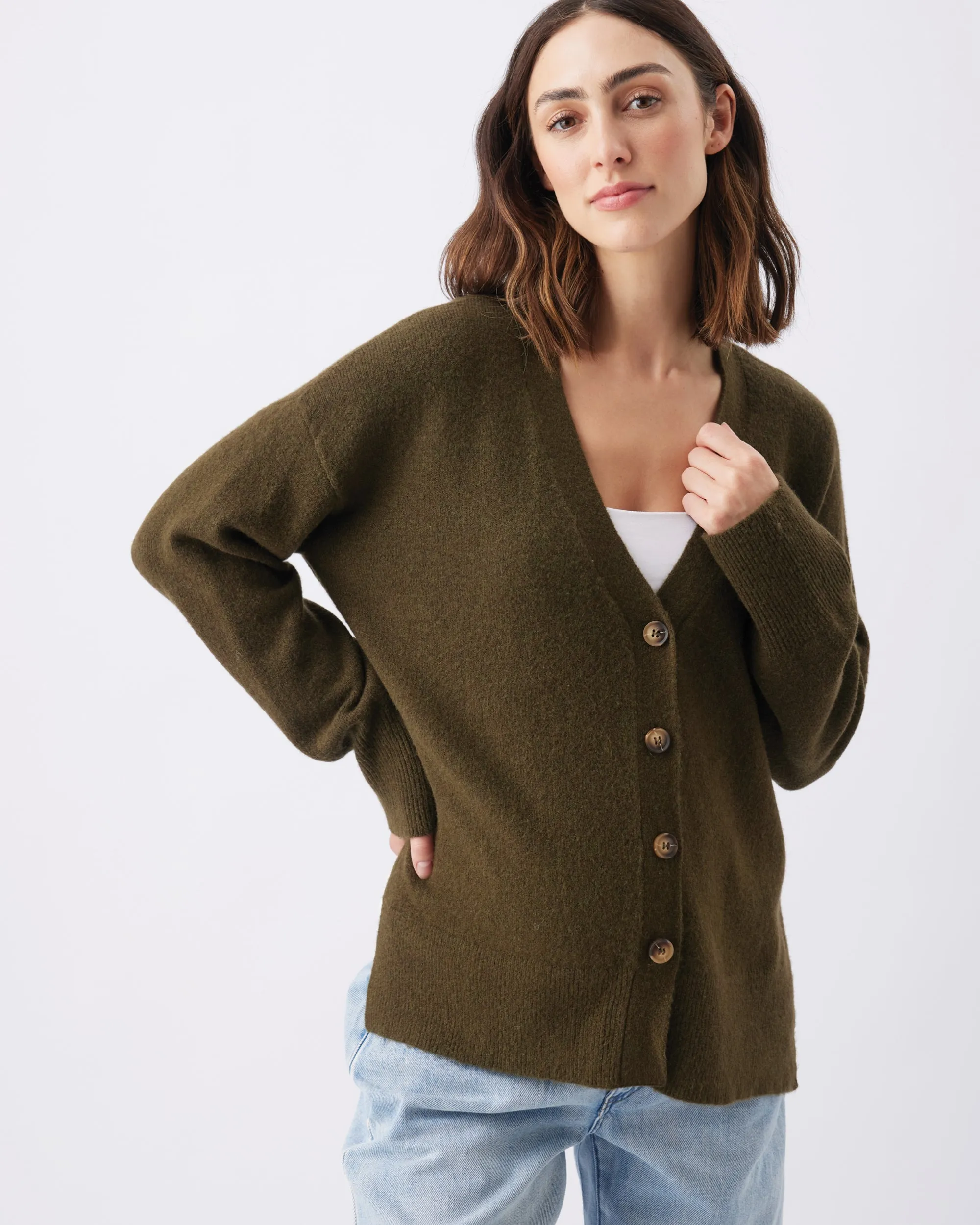 Tully Knit Cardigan Khaki Easy Movement