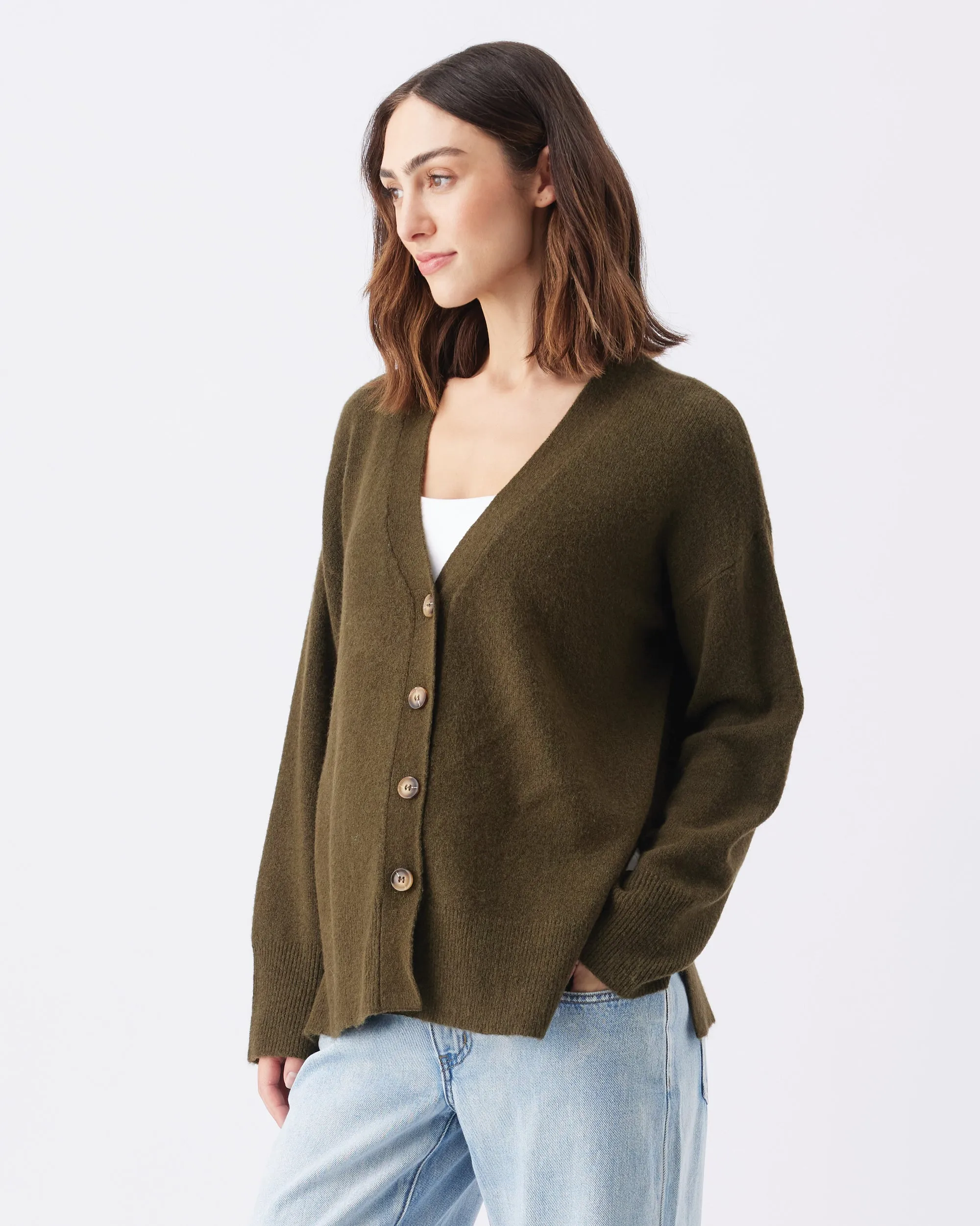 Ribbed Cuffs Tully Knit Cardigan Khaki