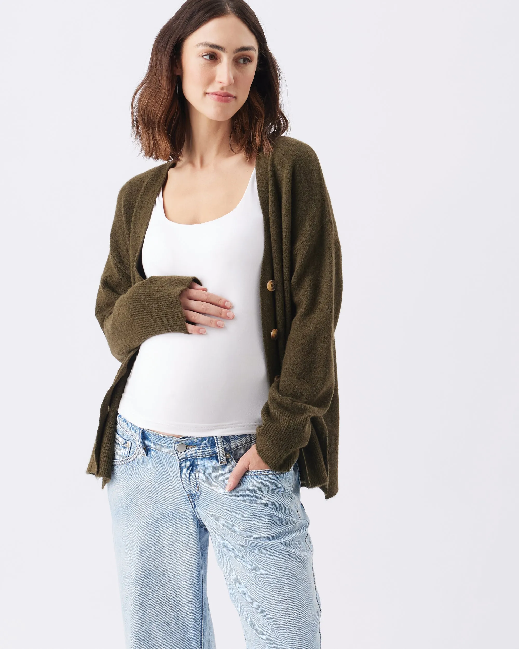 Tully Knit Cardigan Khaki button detail Odor Resistant