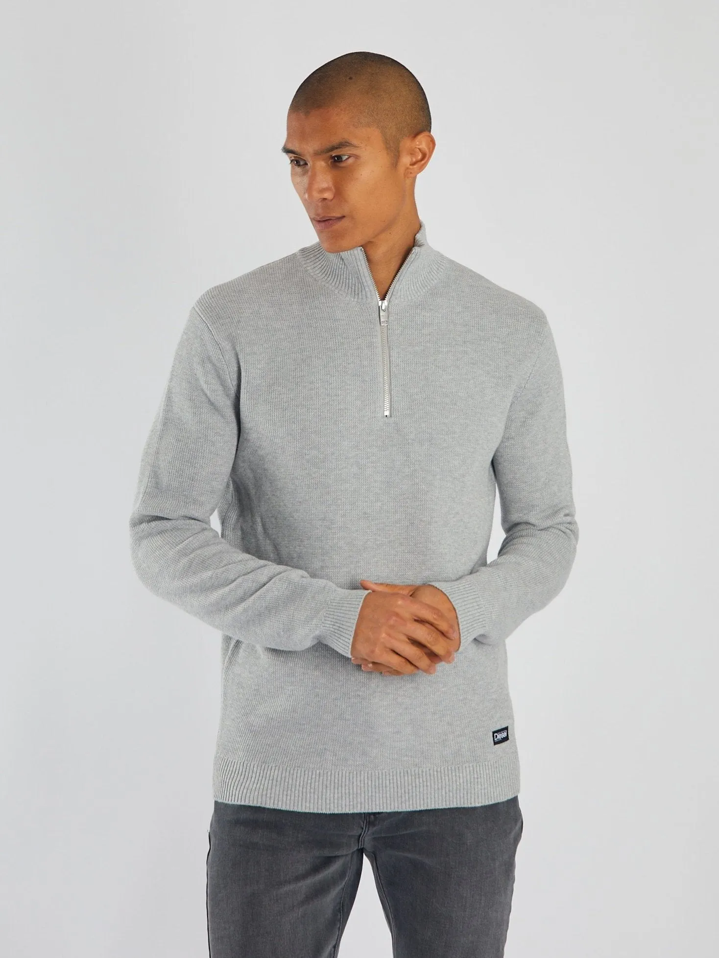 Gentle Tone Non Chafing Fabric Twain Half Zip Grey Marl