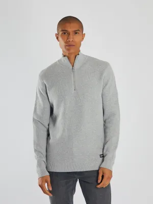 Oversized Collar Style Twain Half Zip Grey Marl