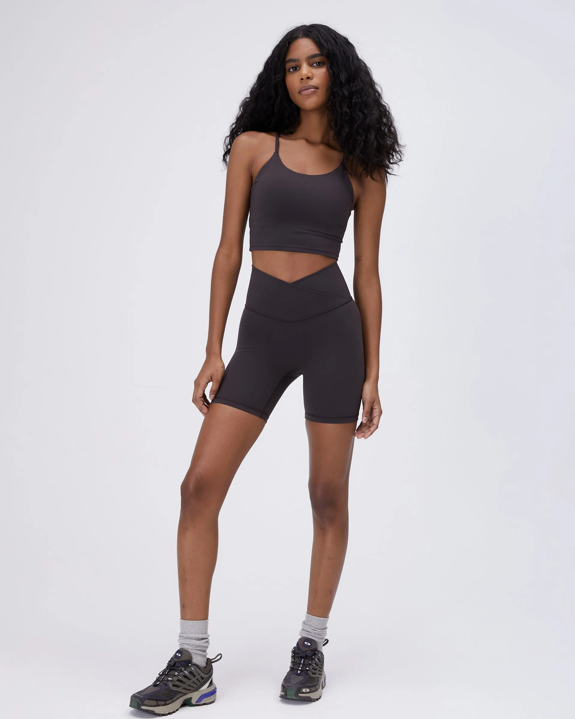 No Pressure Workout Gear Ultimate Wrap Over Crop Shorts - Coffee Bean