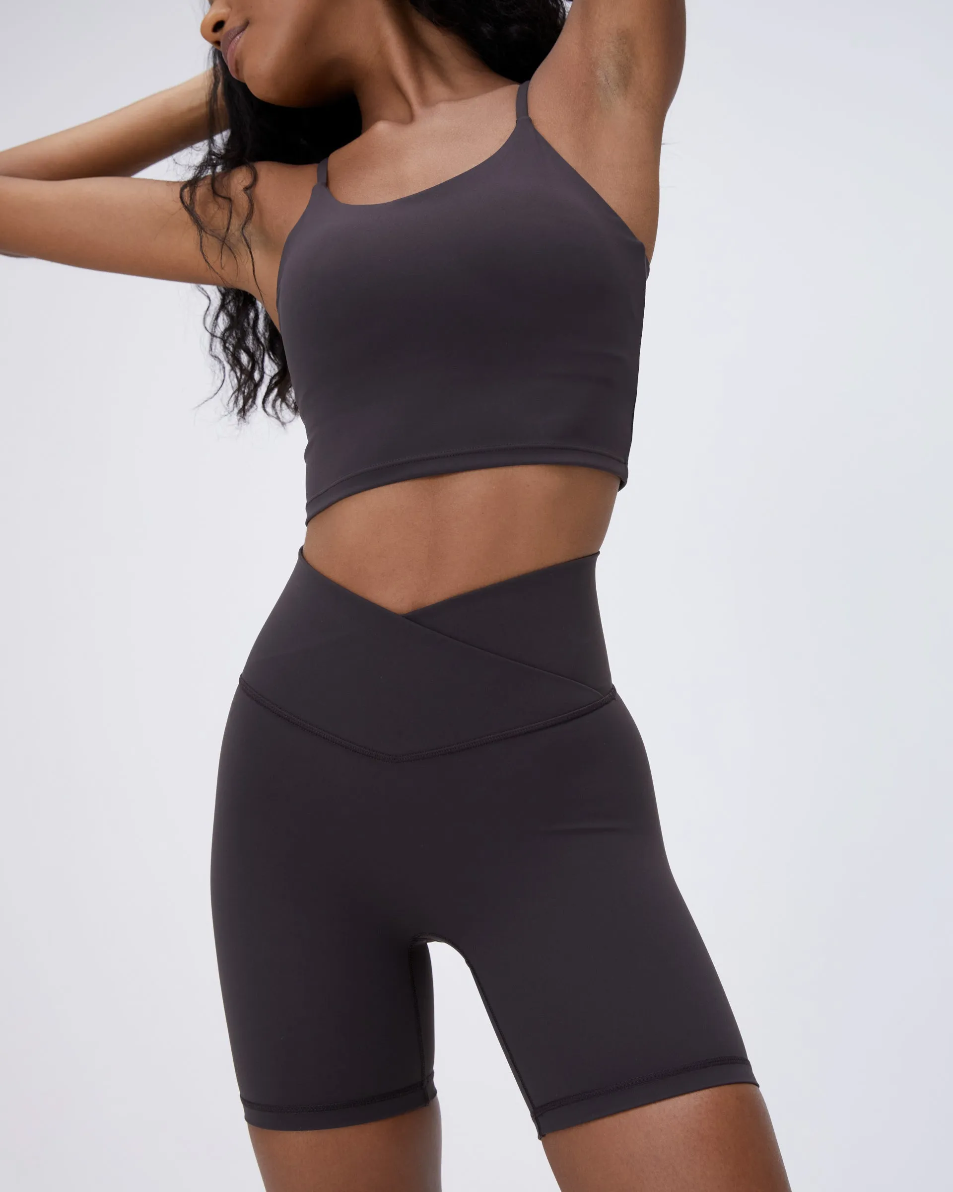 Ultimate Wrap Over Crop Shorts - Coffee Bean Pocket Reinforcement Chill Vibes Fit