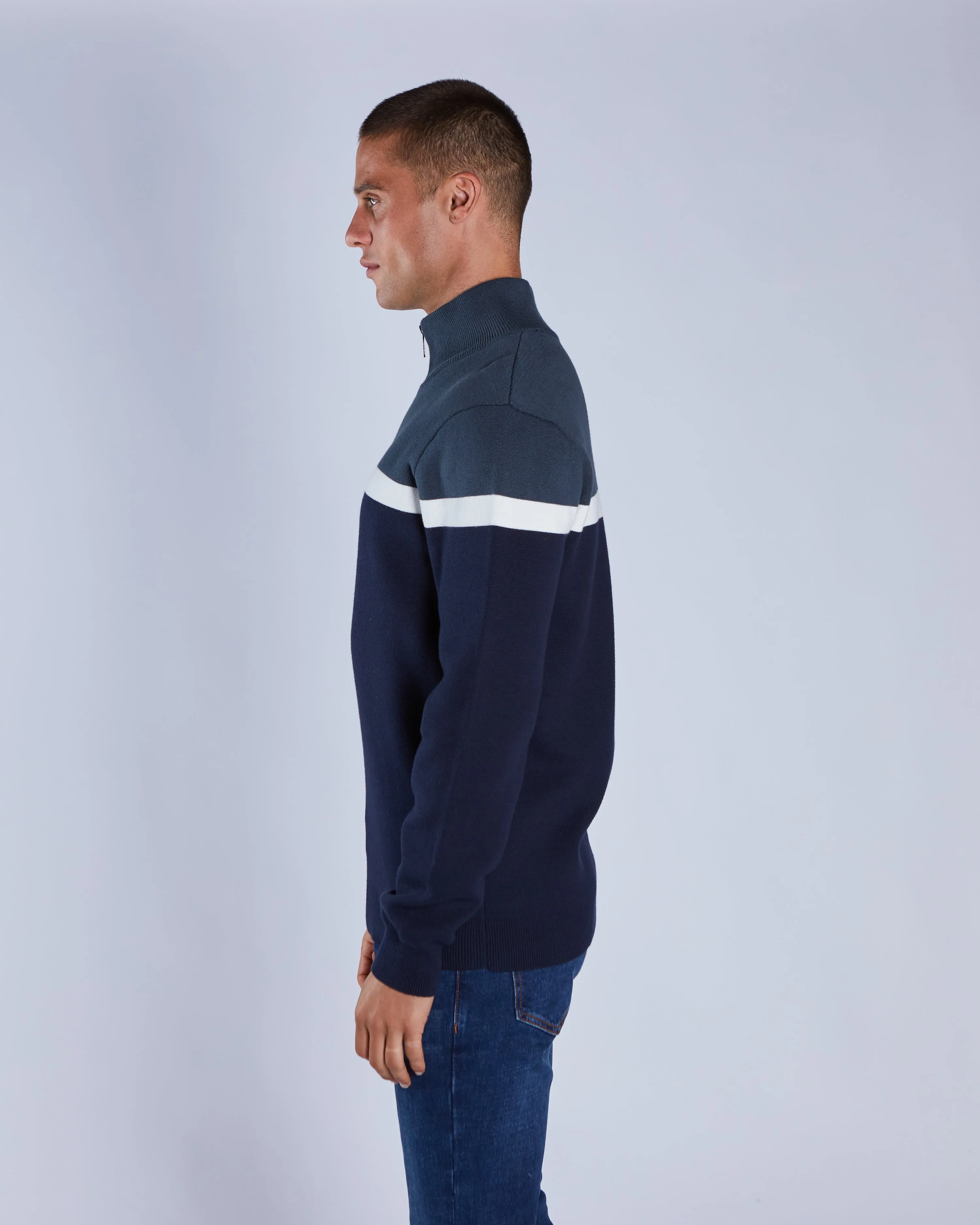 Organic Cotton Blend Tully Half Zip Petrol Blue