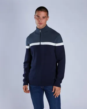 Tully Half Zip Petrol Blue Compact Weave Soft Touch Brushed Surface