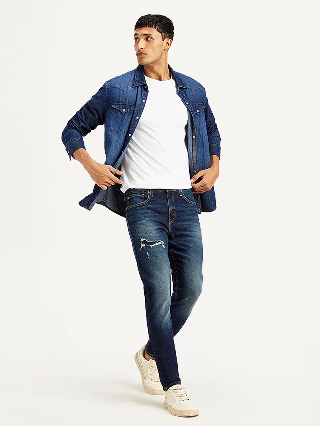 Cool And Clean Men's 512 Navy Blue Slim Tapered Fit Mid Rise Jeans