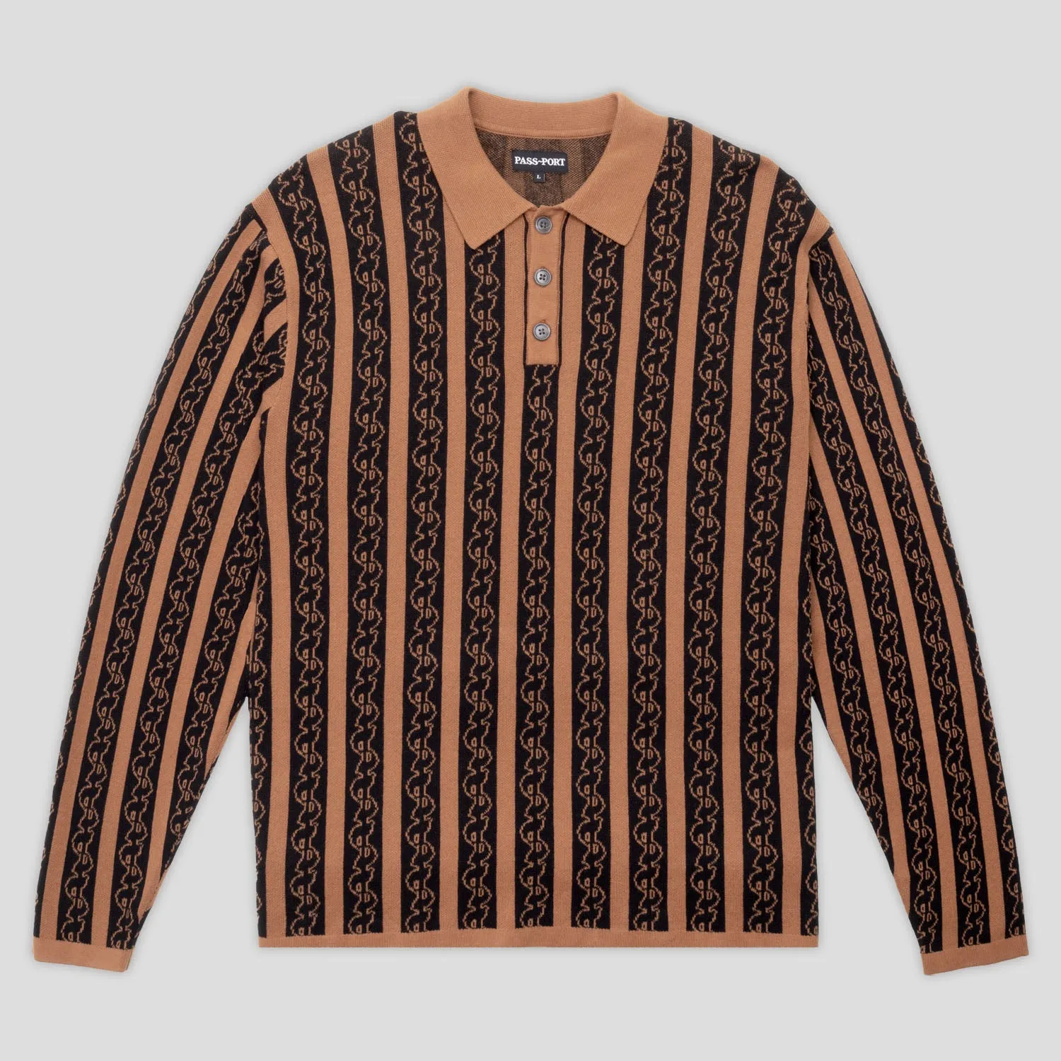 Subtle Details Pass~Port Pattoned Knit Polo Long Sleeve - Caramel