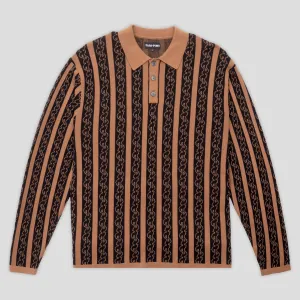 Subtle Details Pass~Port Pattoned Knit Polo Long Sleeve - Caramel
