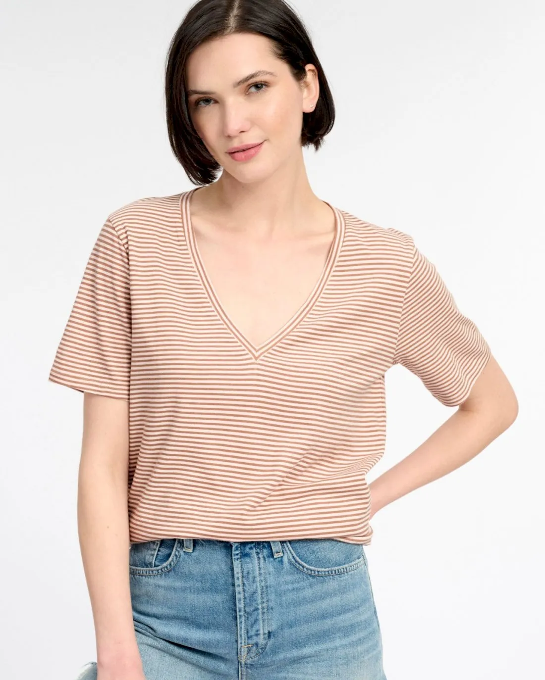 Striped Skyla V-Neck Tee cycling outfit High Density Knit