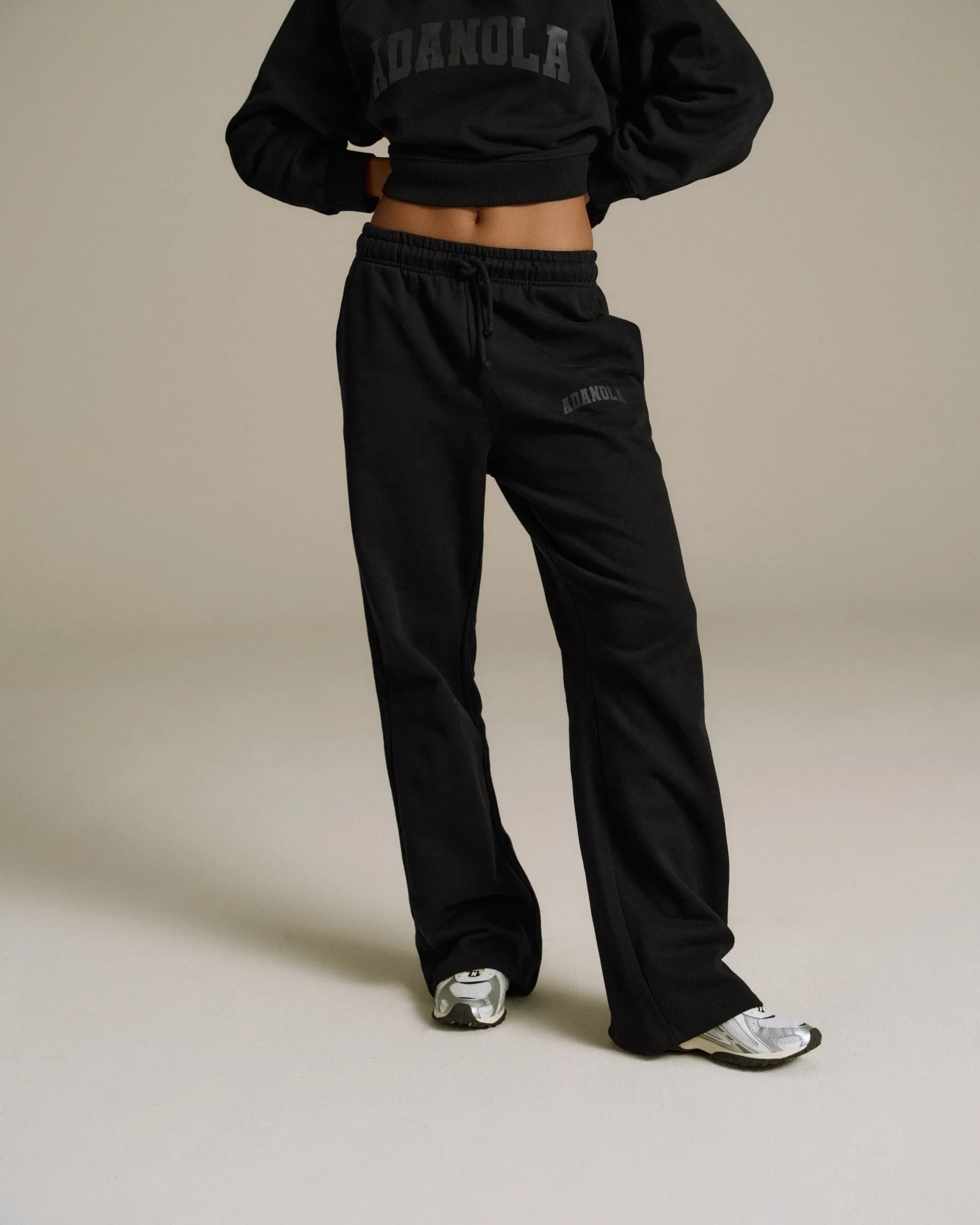 Varsity Loose Fit Straight Leg Sweatpants - Black Anti Pilling Finish Chic Design Wear