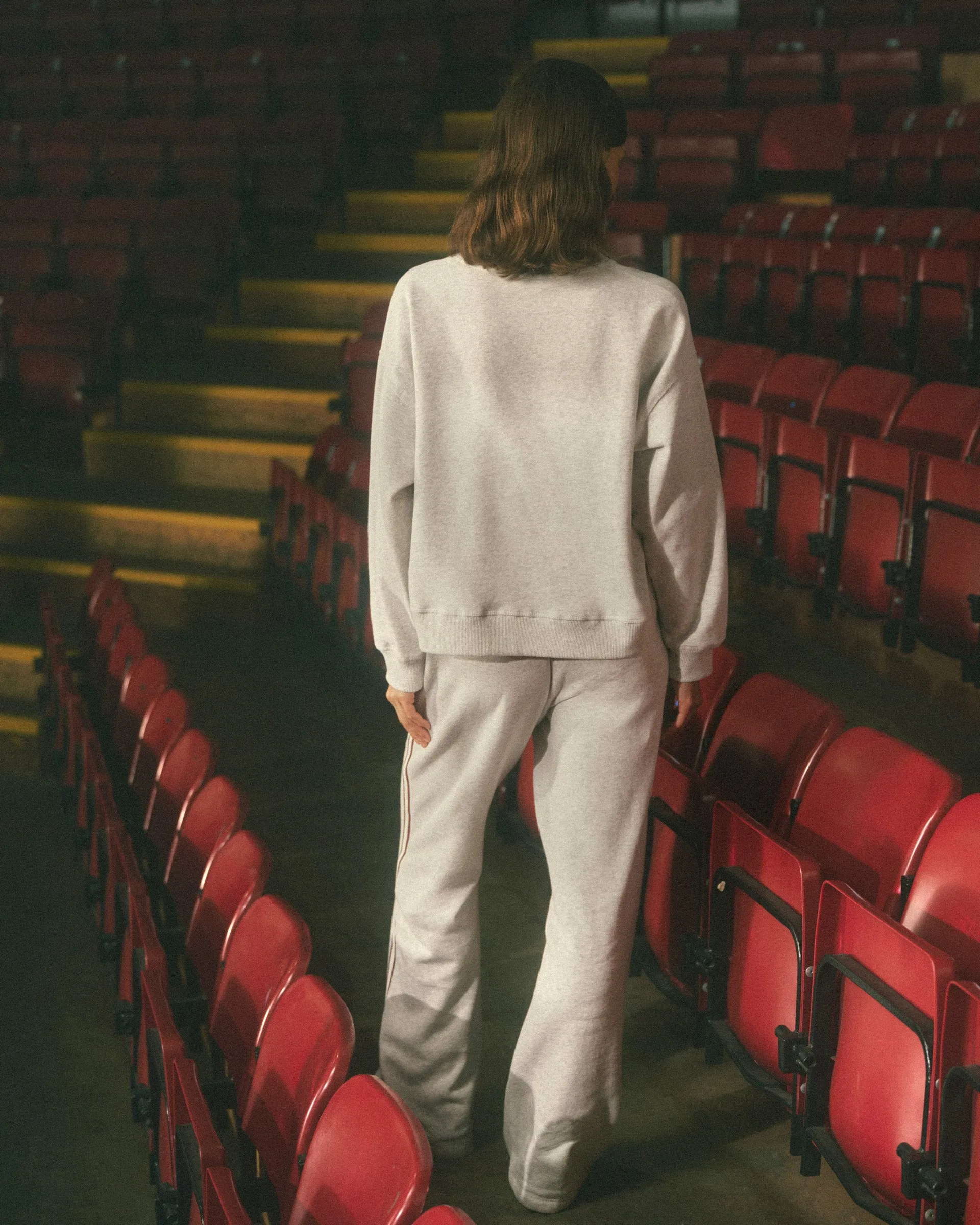 Varsity Loose Fit Straight Leg Sweatpants - Light Grey Melange/Dark Cherry FlexibleKneePanels