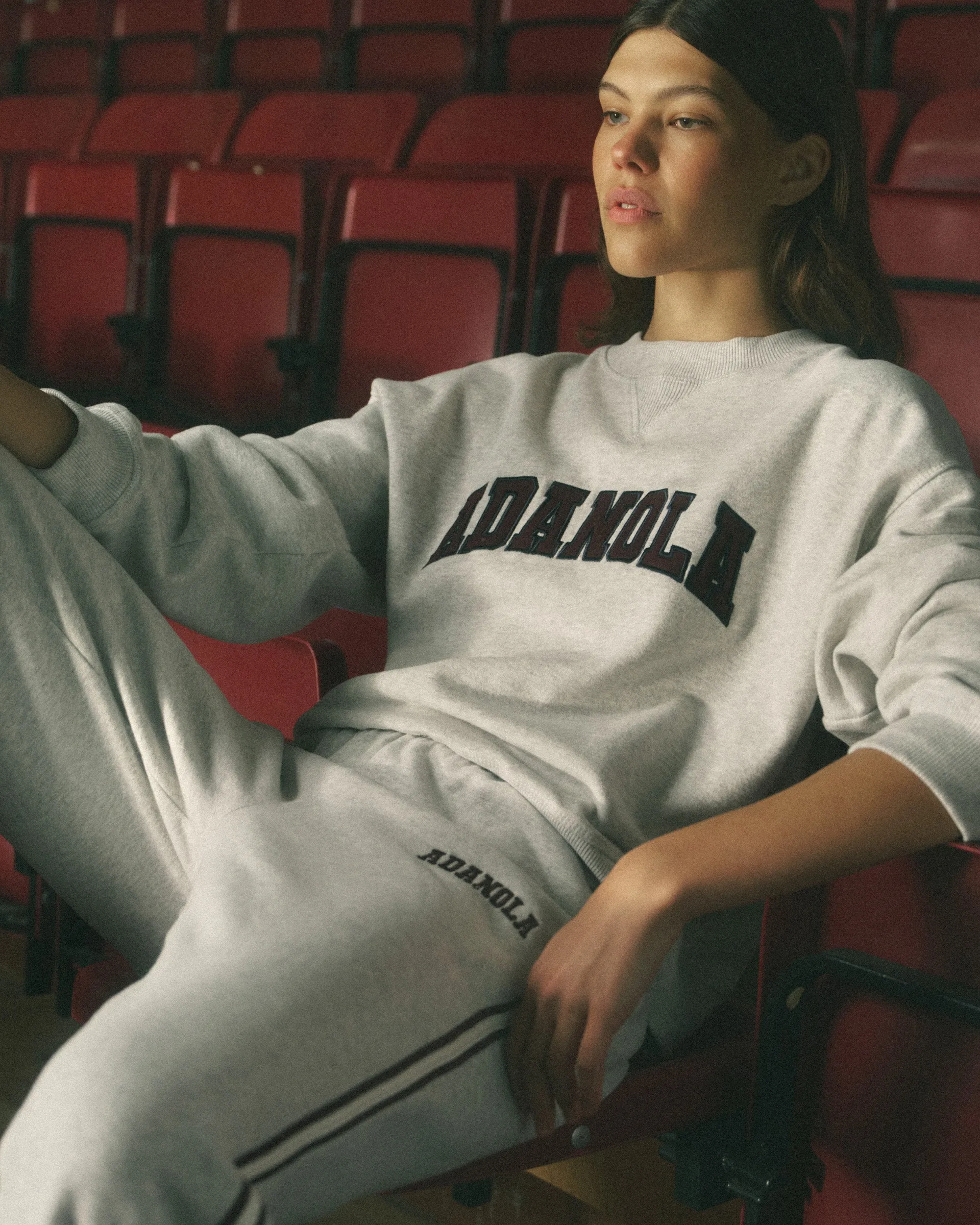 Light Reflective Details Layered Comfort Varsity Loose Fit Straight Leg Sweatpants - Light Grey Melange/Dark Cherry