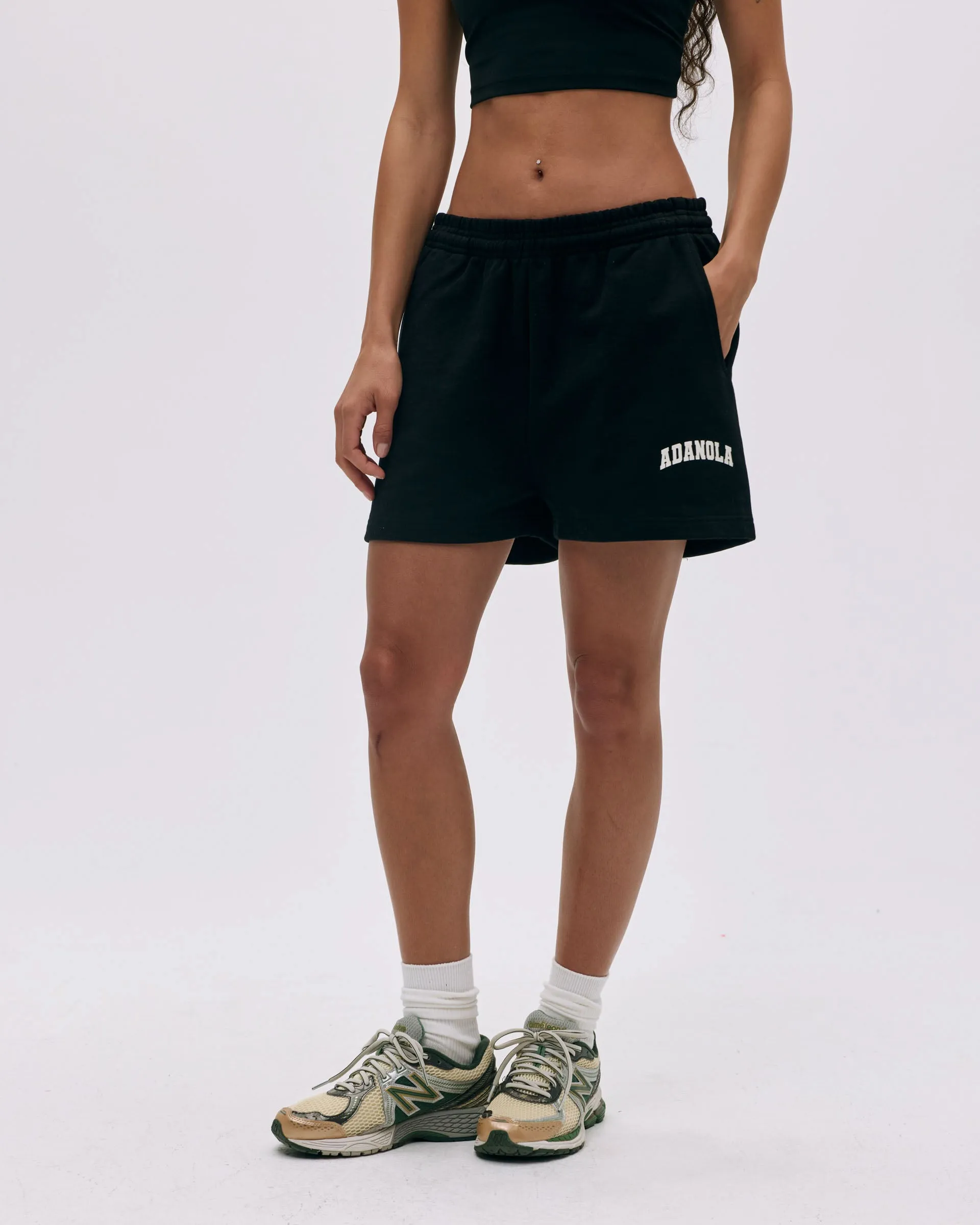 Varsity Sweat Shorts - Black/Marshmallow White fade resistant color
