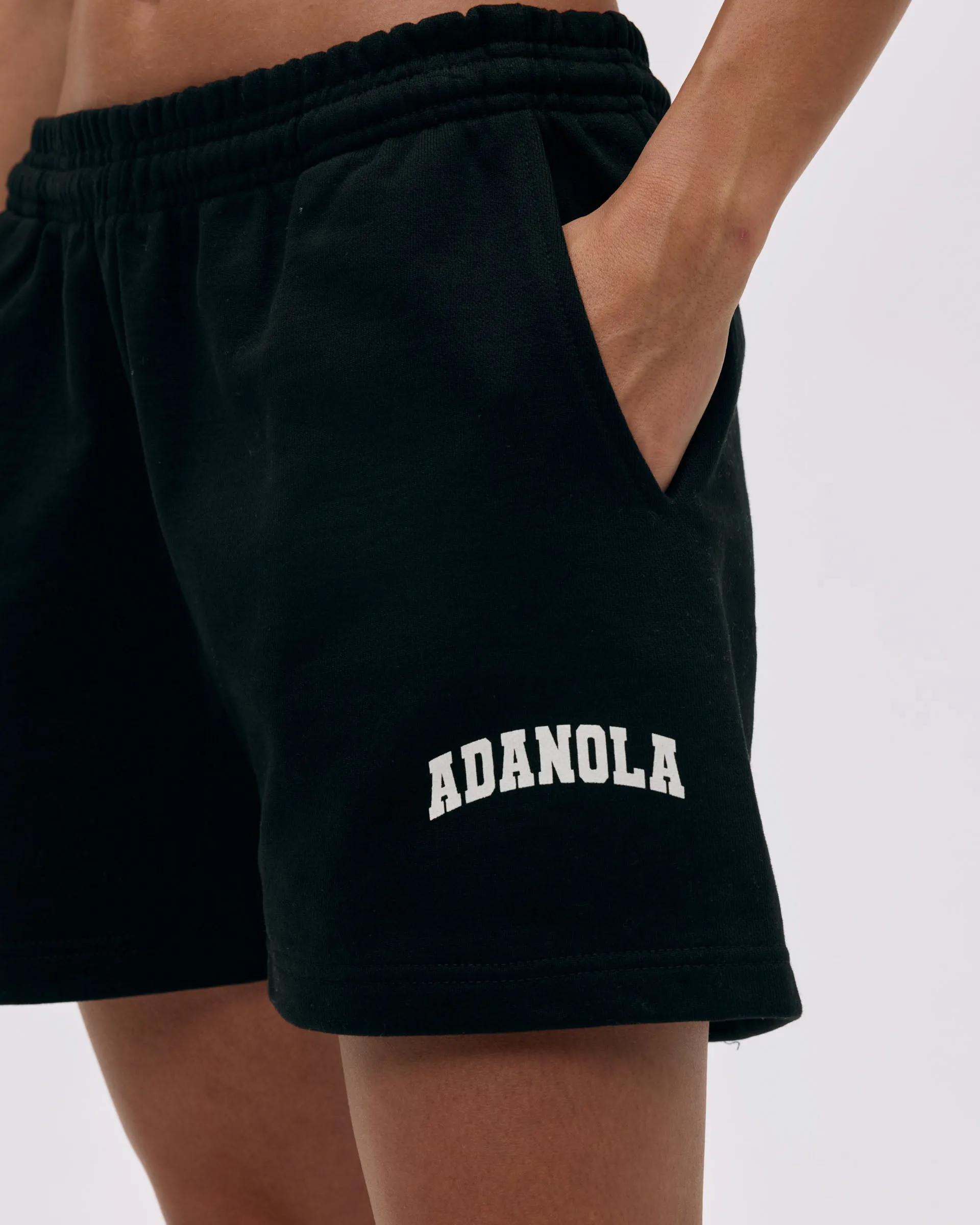 All Day Comfort Comfortable Wear Varsity Sweat Shorts - Black/Marshmallow White