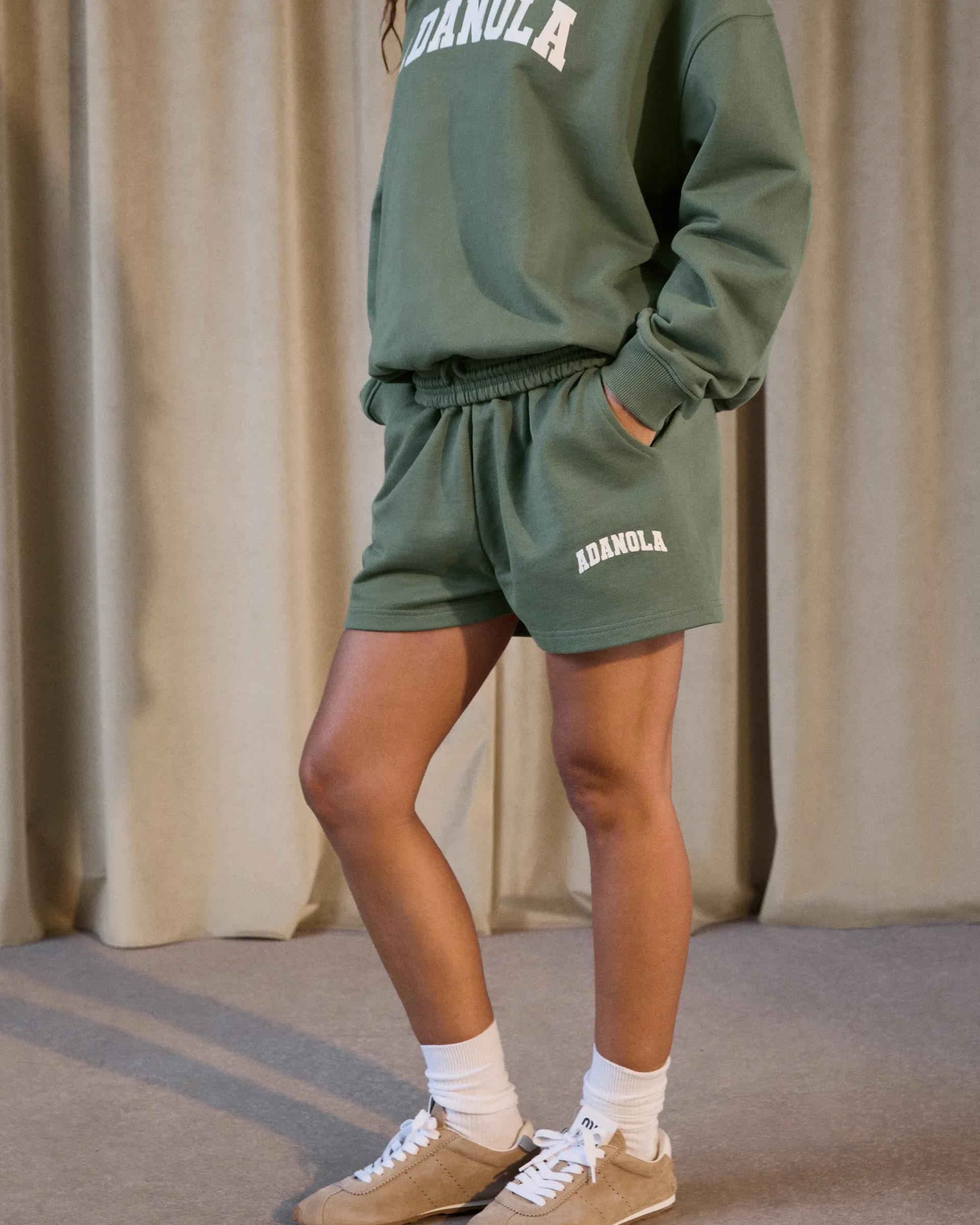 Varsity Sweat Shorts - Eden Green/Marshmallow White ethical fashion Core Fit