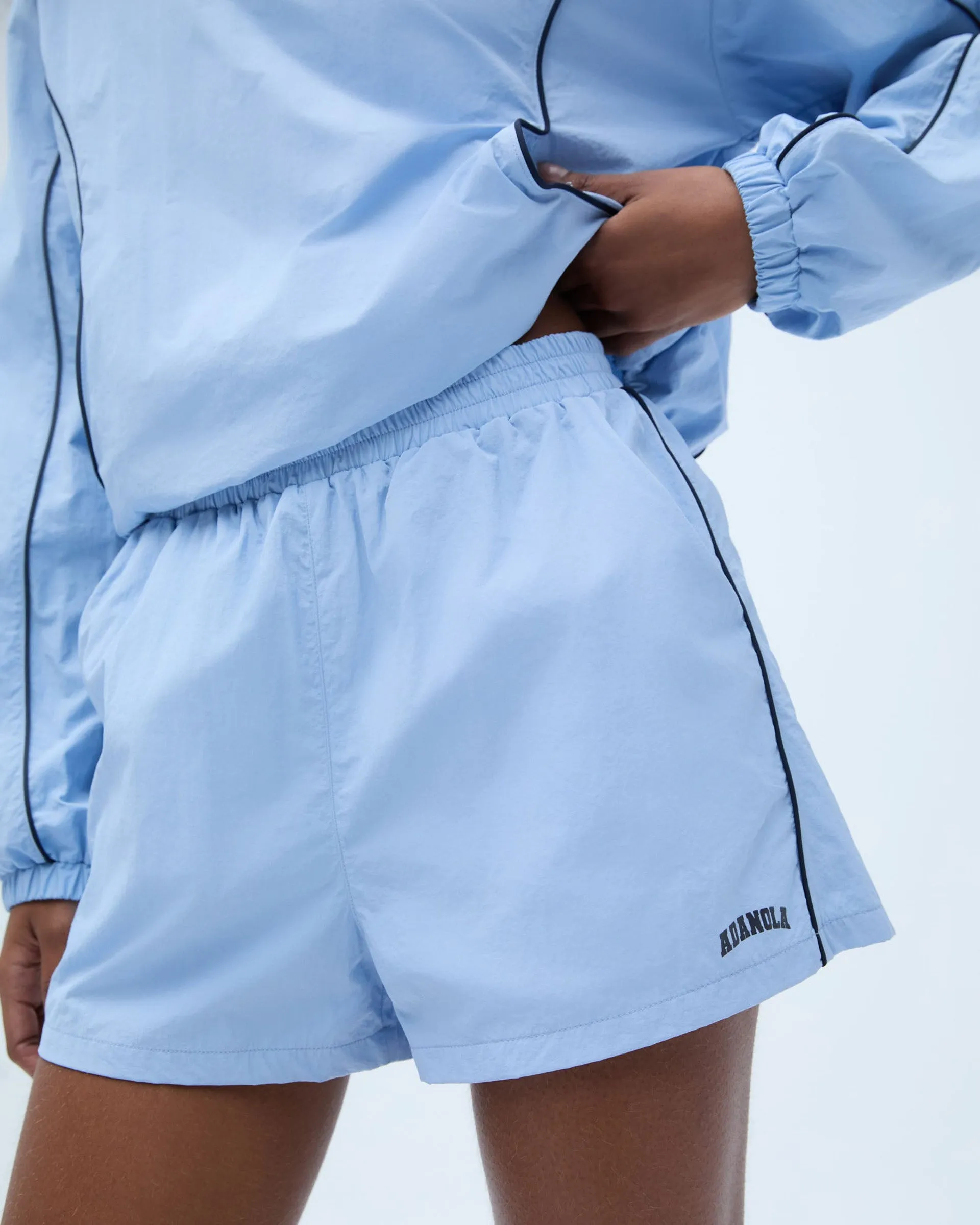 Layered Panel Design Comfortable Shorts Varsity Track Short - Powder Blue
