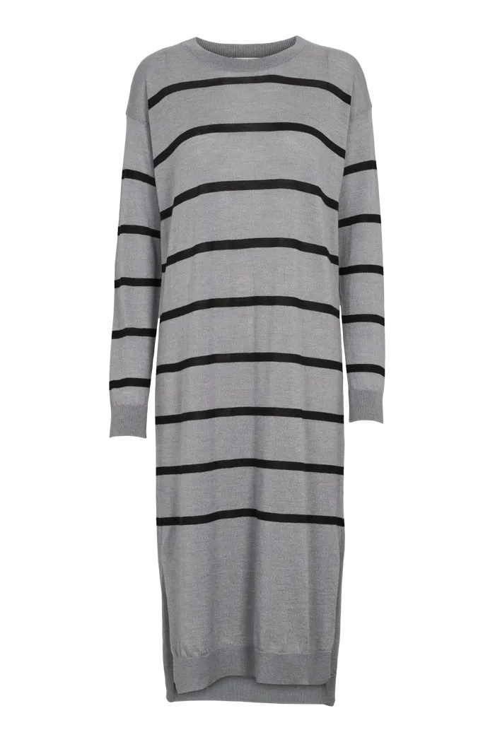 Eco Conscious Production Texture Detail Vera Long Dress - Light Grey Melange / Black