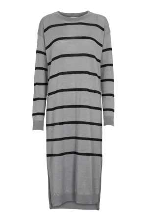 Eco Conscious Production Texture Detail Vera Long Dress - Light Grey Melange / Black