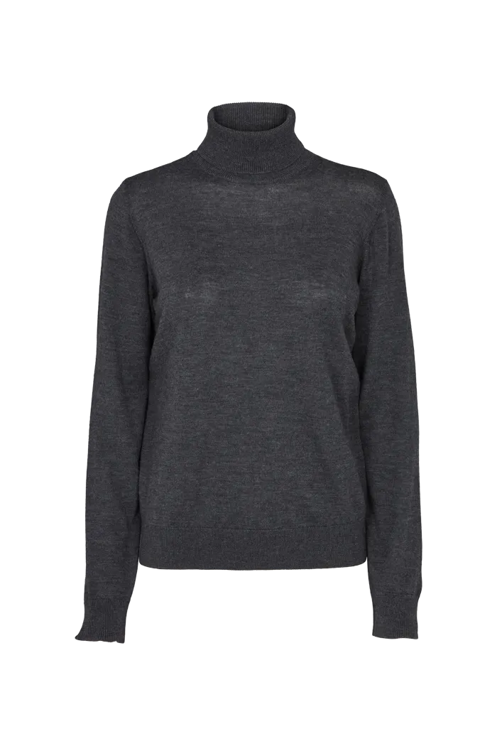 Vera Roll Neck - Dark Grey Mel. Merino Wool