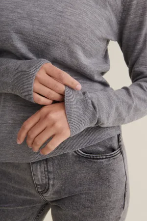 MoistureWicking Textured Weave PreShrunk Fabric Vera Roll Neck - Light Grey Mel.