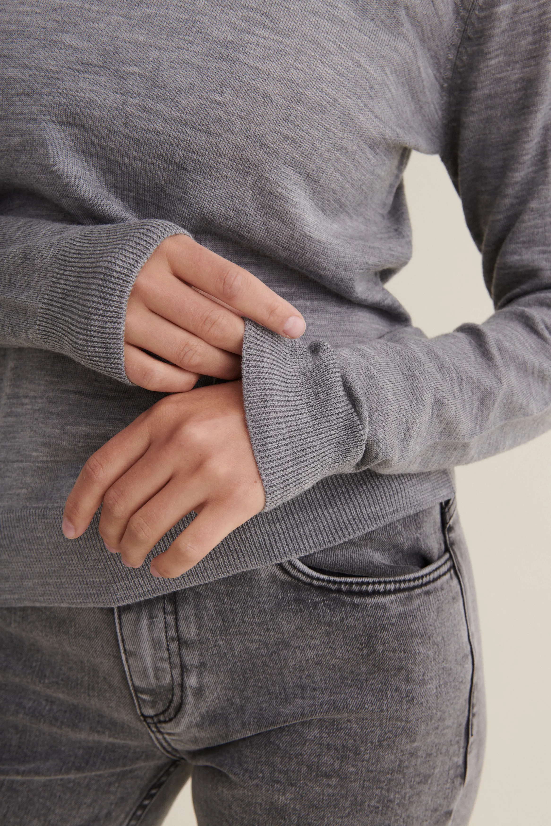 Brushed Inner Layer Calm Outfit Vera Roll Neck - Light Grey Mel.