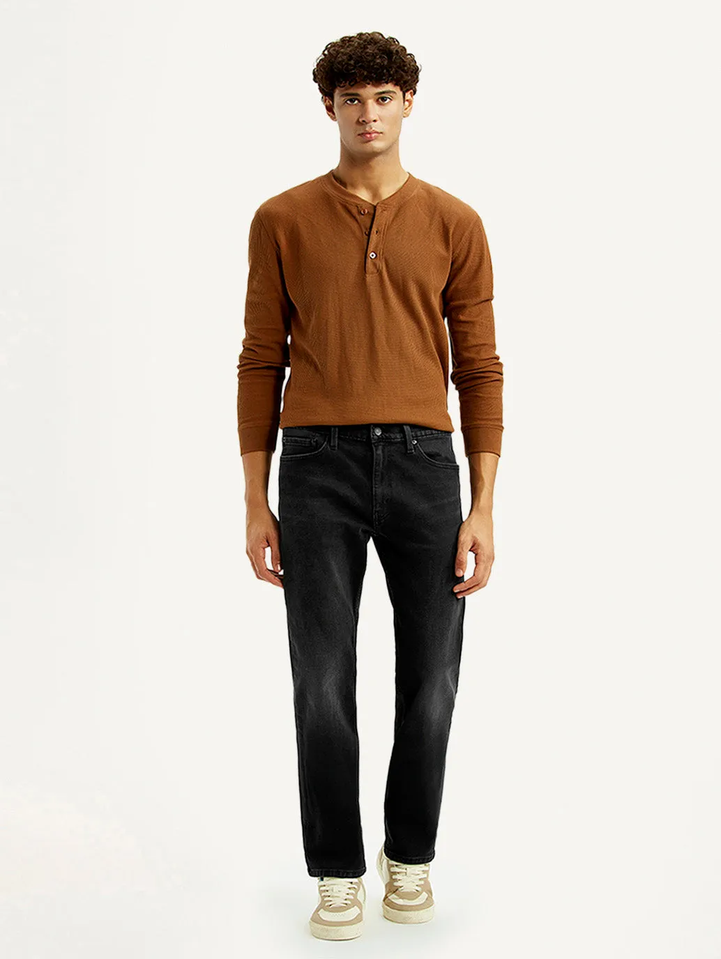 Fashionable Waist Men's 513 Black Slim Straight Fit Mid Rise Jeans