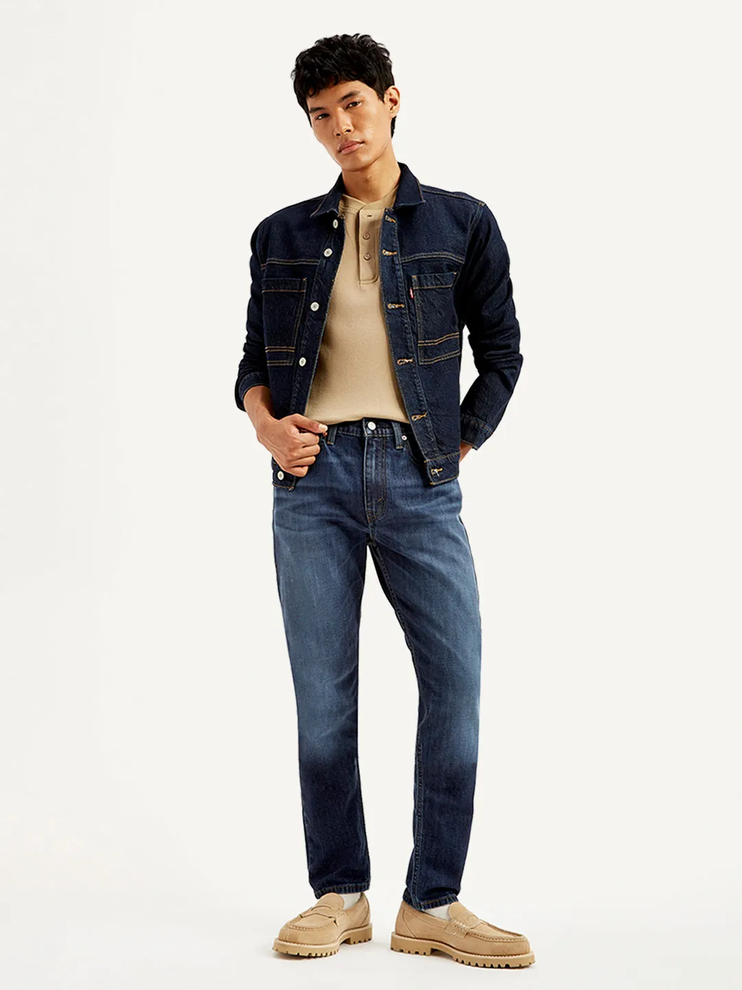 Men's 512 Blue Slim Tapered Fit Mid Rise Jeans Zero Waste Pattern Design Everyday Gym Ready