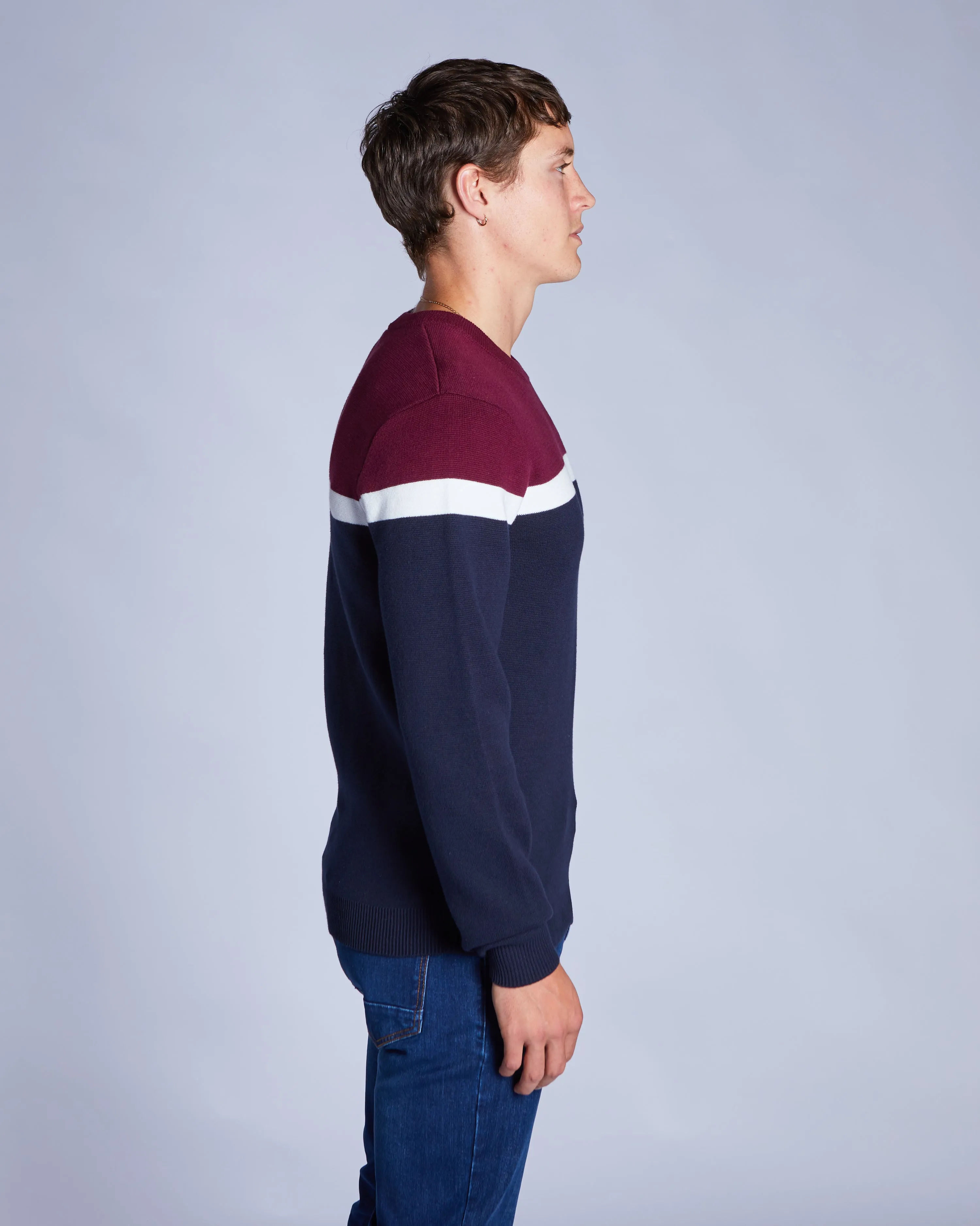 Contrast Trim Accent Stretch Recovery Fabric Vic Sweater Fig