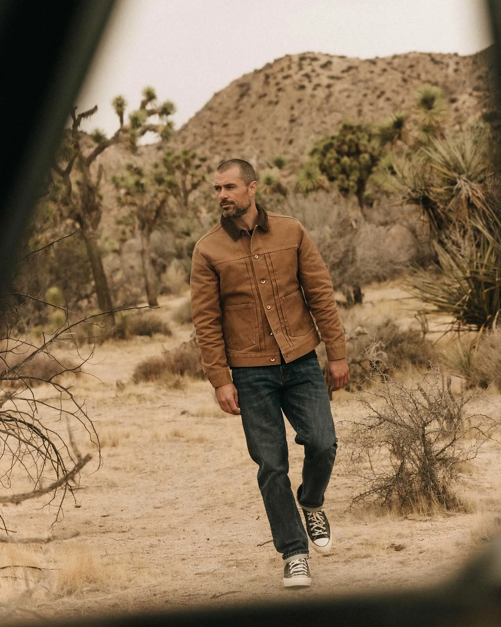 High Visibility Trims The Ryder Jacket in Tobacco Chipped Canvas