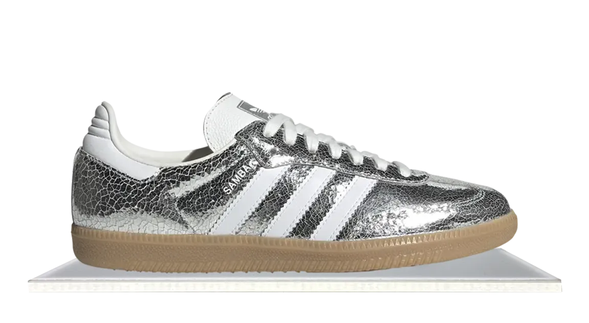 Adidas Samba Silver Metallic Cracked Leather Sock Entry