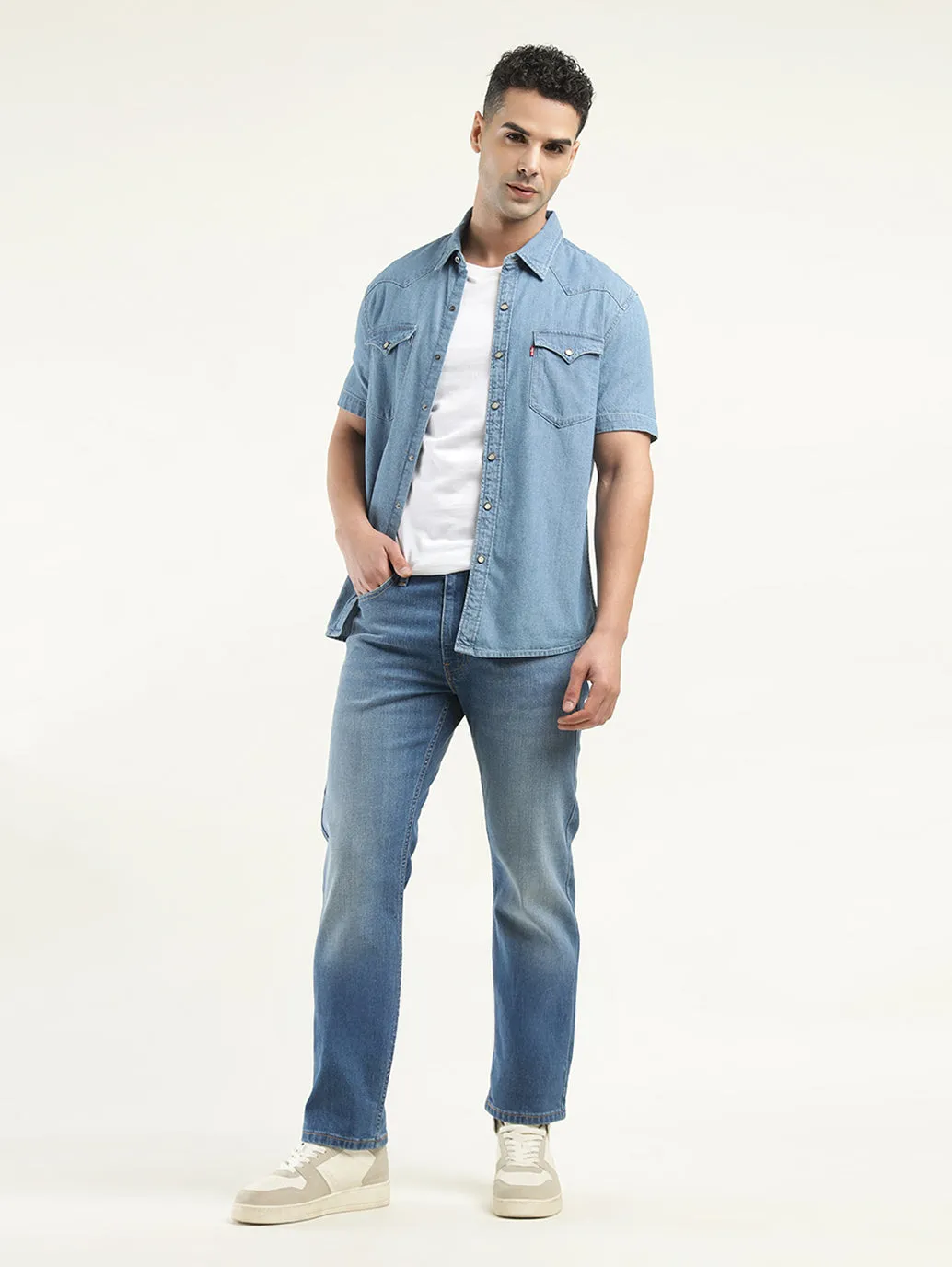 Flexible Waistband Vintage Lover Loose Men's 513 Blue Slim Straight Fit Mid Rise Jeans