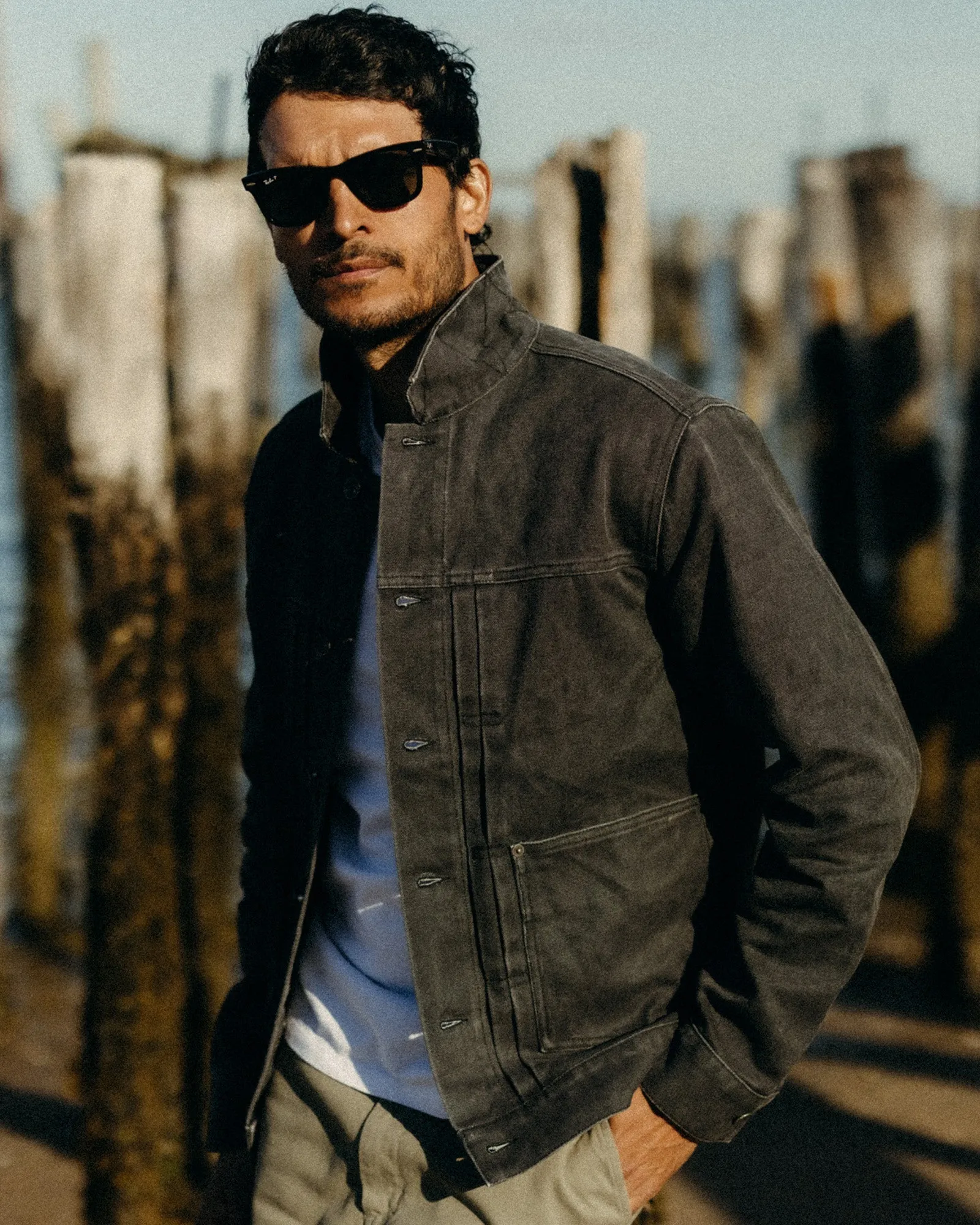 The Ryder Jacket in Coal Chipped Canvas MultiPocketLayout Moisture Control Fibers