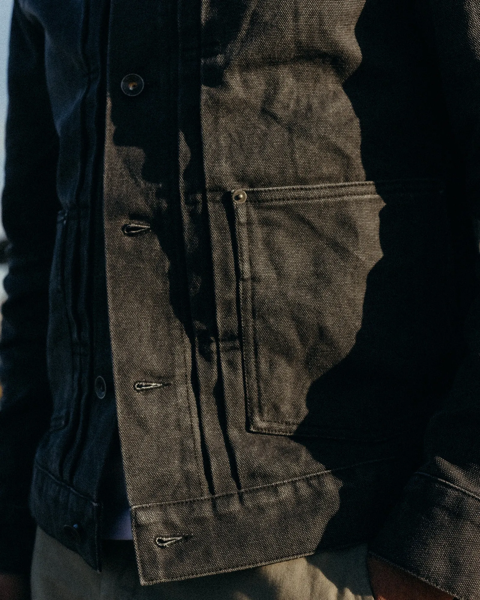 The Ryder Jacket in Coal Chipped Canvas Waterproof Stitch Details