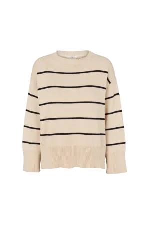 Breathable Knit Fabric Stay Cozy Winie O-neck Stripe - Birch/Black