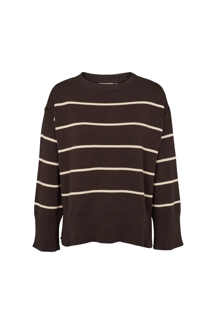 Basic Style Subtle Elegance Winie O-neck Stripe - Chocolate / Birch
