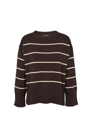 Basic Style Subtle Elegance Winie O-neck Stripe - Chocolate / Birch