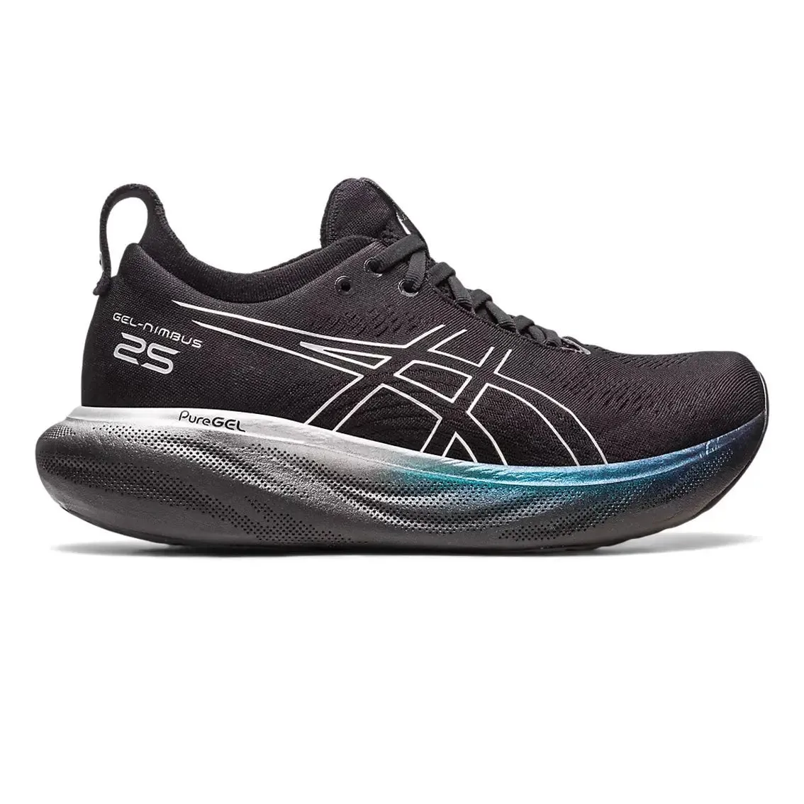 Buckle Fit Womens ASICS Nimbus 25 Platinum - Black / Pure Silver