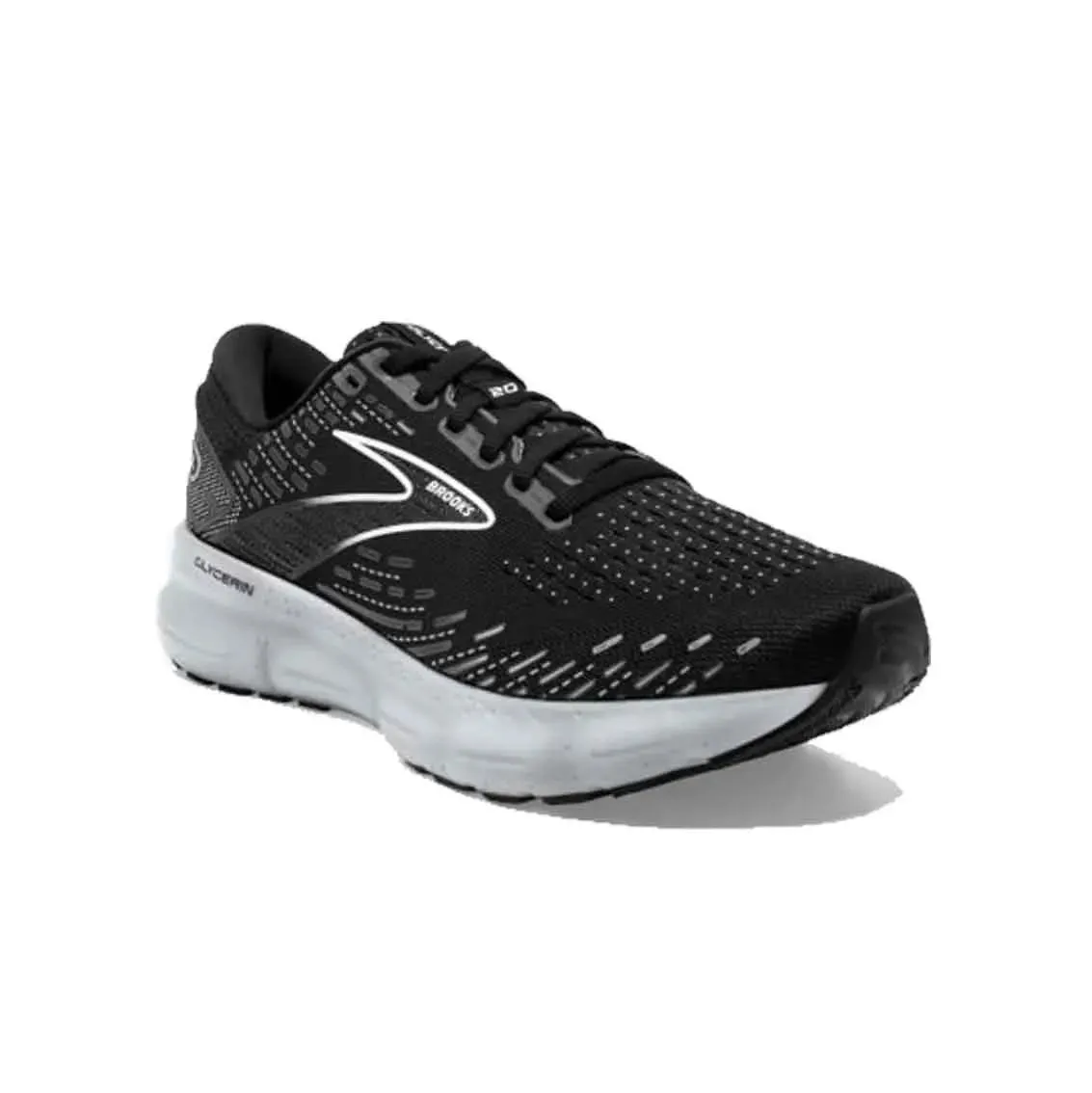 Feather Light Travel Enthusiasts Reinforced toe cap Womens Brooks Glycerin 20 (Wide) - Black / White