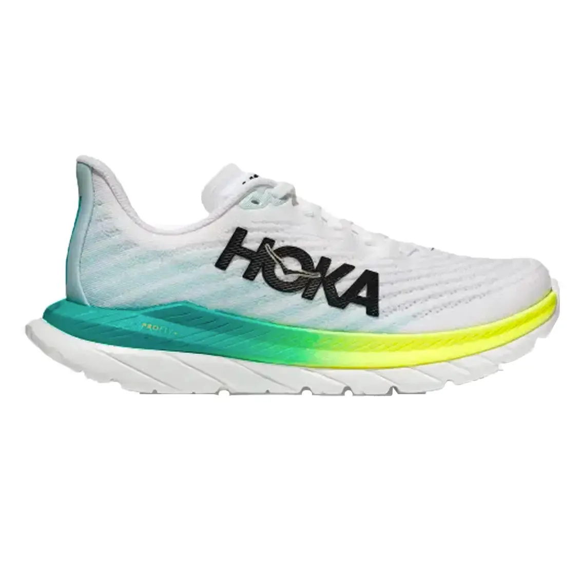 Mud - Resistant quiet - operation - noiselessness shoes Womens HOKA Mach 5 (Wide) - White / Blue Glass