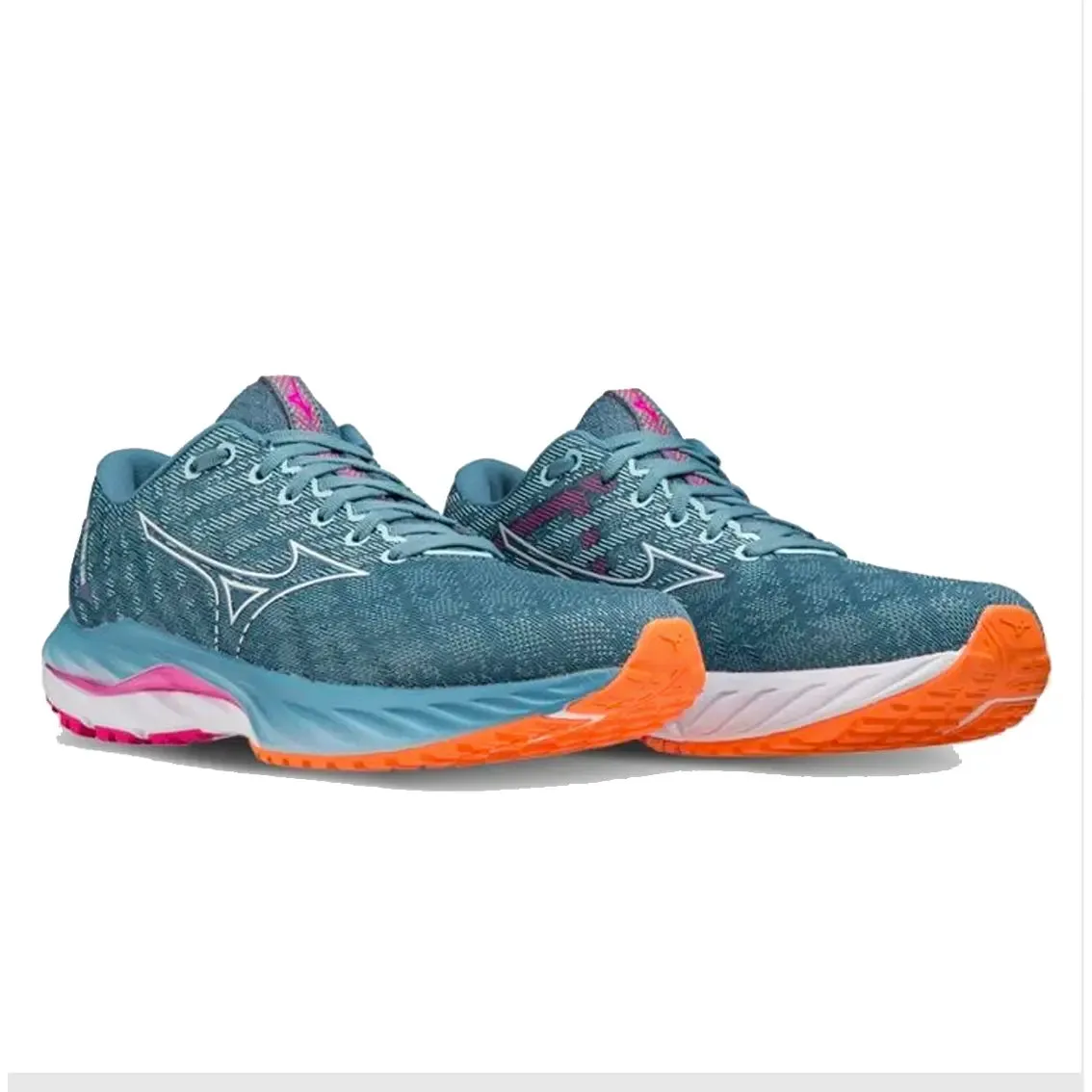 Comfort Run mud proof Womens Mizuno Wave Inspire 19 - Provincial Blue/White/Neon Pink