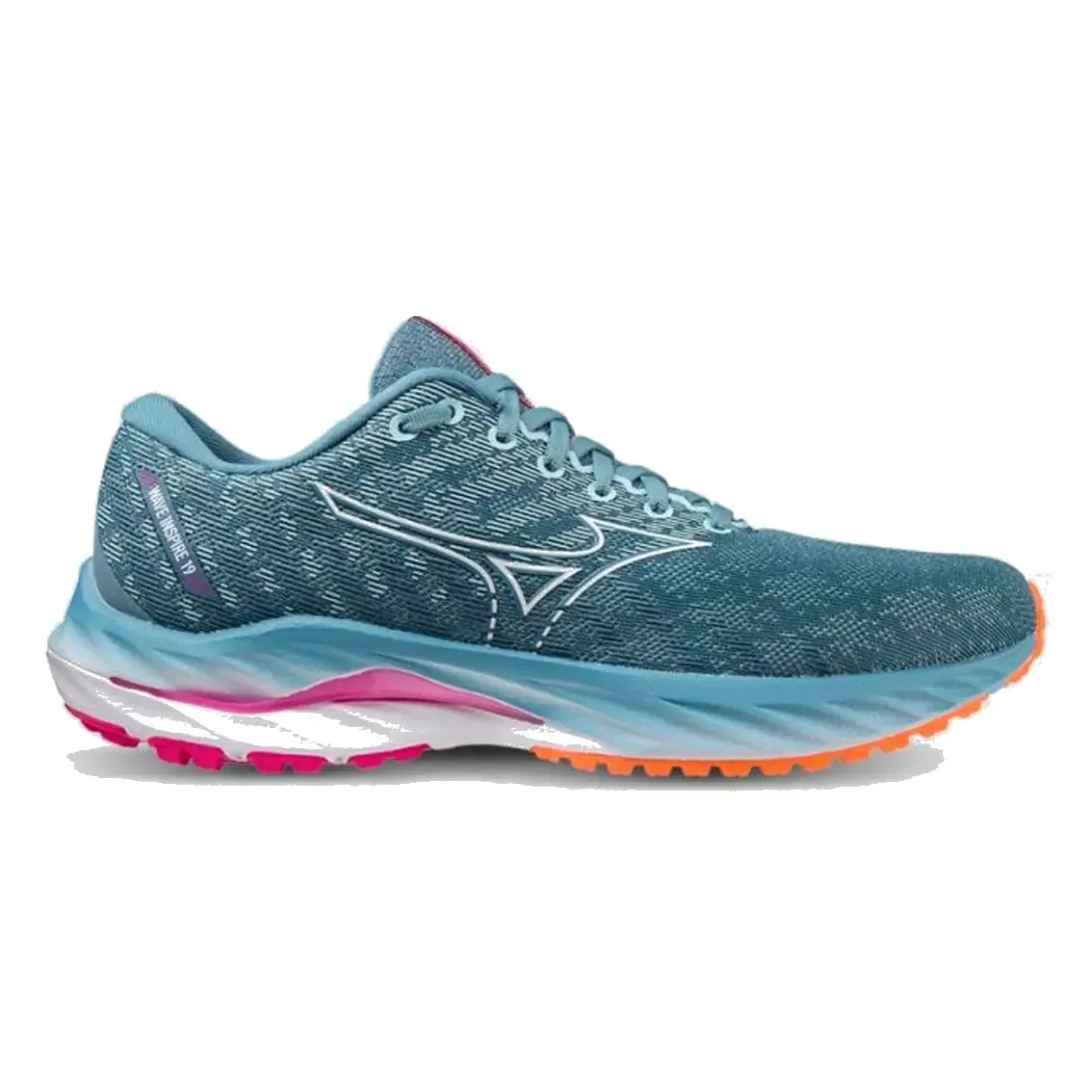 Womens Mizuno Wave Inspire 19 - Provincial Blue/White/Neon Pink Traction pattern