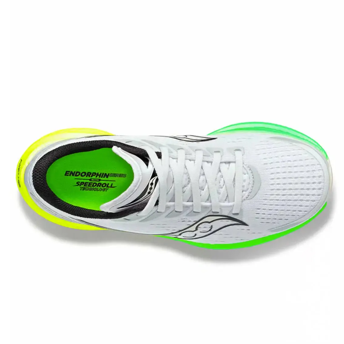 Geometric Flex Grooves Variable Lacing Tension Womens Saucony Endorphin Speed 3 - White / Slime