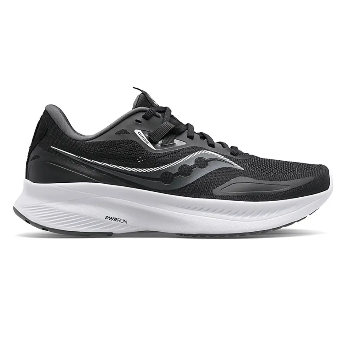 Womens Saucony Guide 15 (Wide) - Black / White Ergonomic Footbed Shape