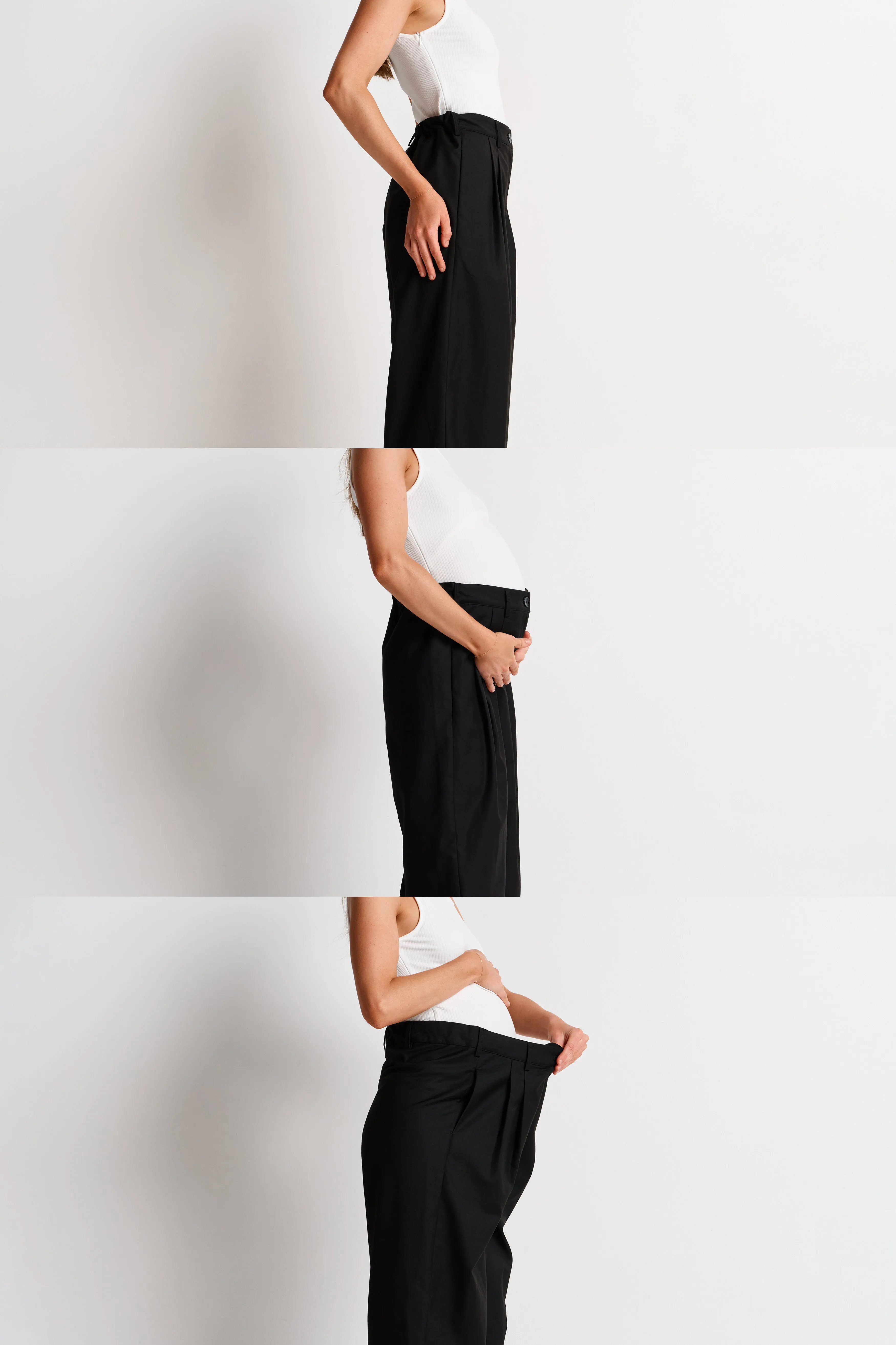 outdoor maternity snap closure Zadie Adjustable Wide Leg Trouser - Black