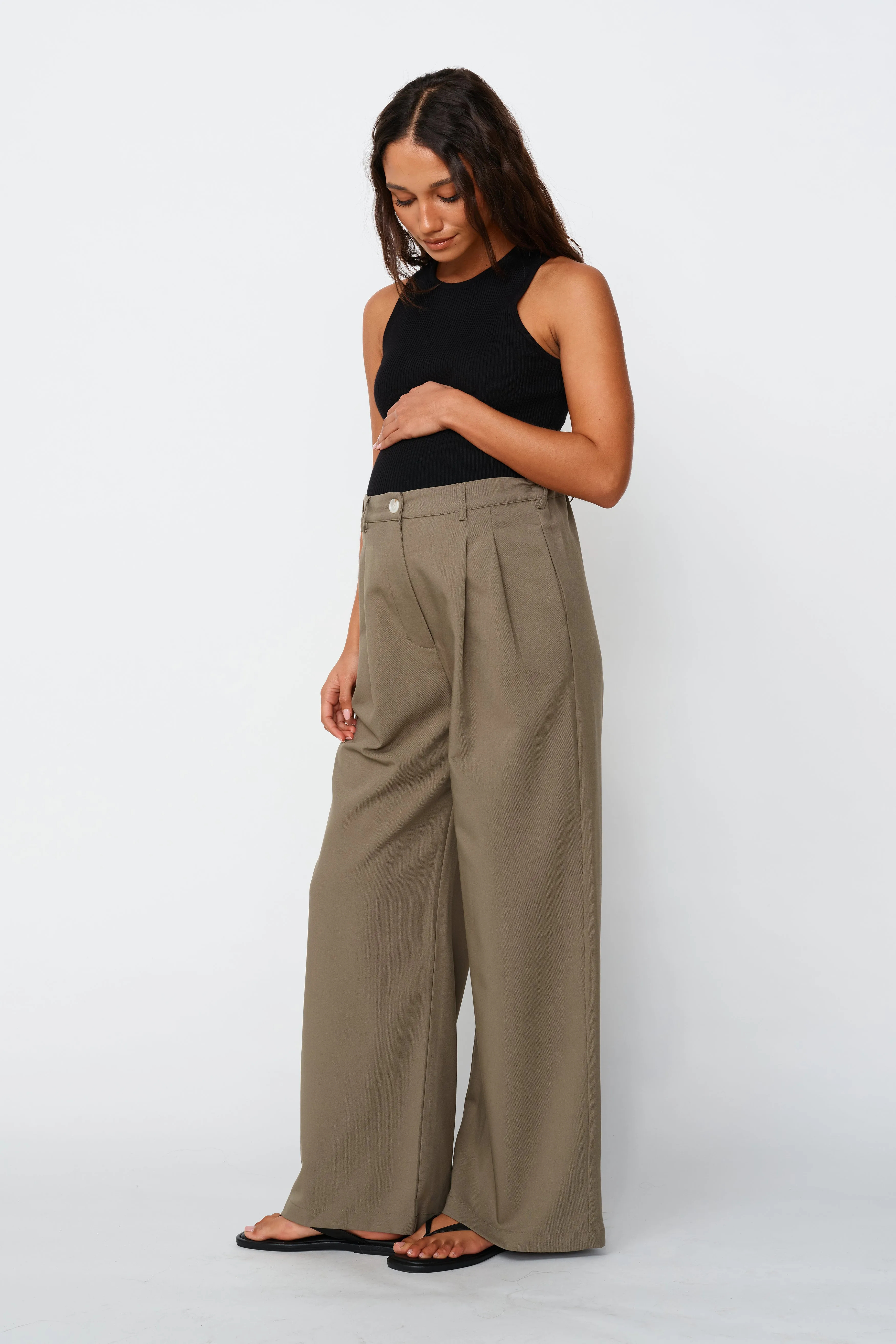 easy change Zadie Adjustable Wide Leg Trouser - Khaki
